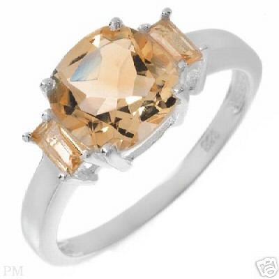 2.30ctw 3 Stone Citrine Ring in SSilver -Size 8.0