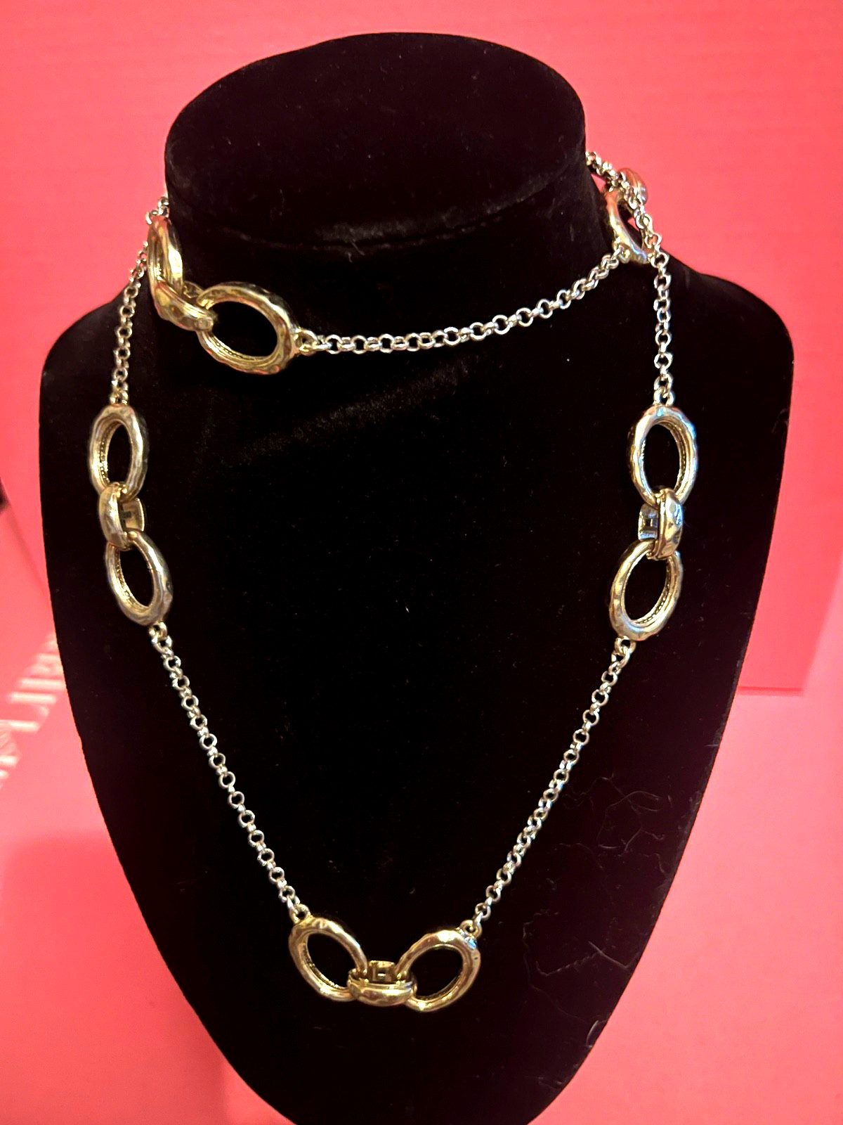 Banana Republic signed station necklace approx 30” length with oval accents
