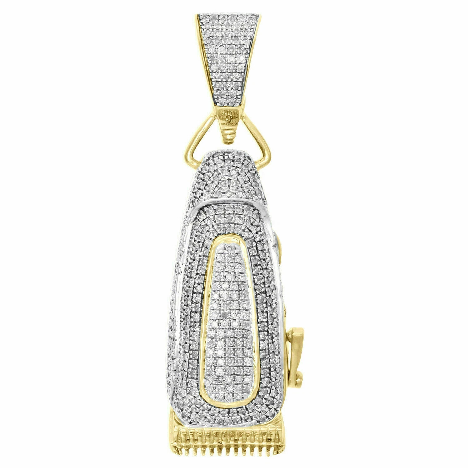 10K Yellow Gold Over Diamond Barber Shop Trimmer Pendant 1.80″ Pave Charm 2 CT.