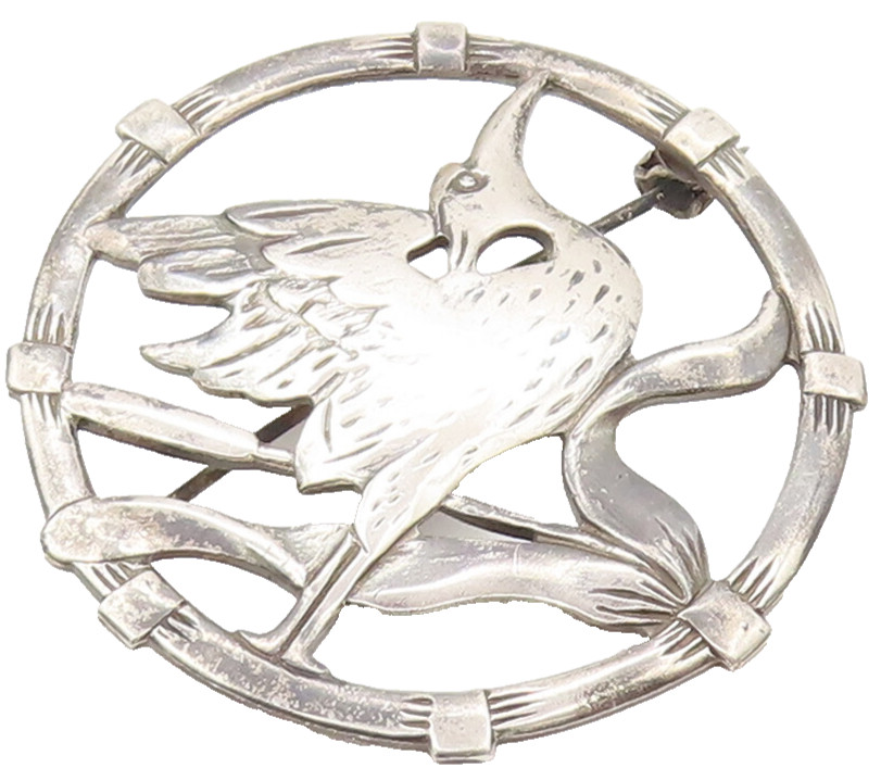 BRKS 925 Silver Vintage Antique Stencil Cut Running Bird Brooch Pin BP10402