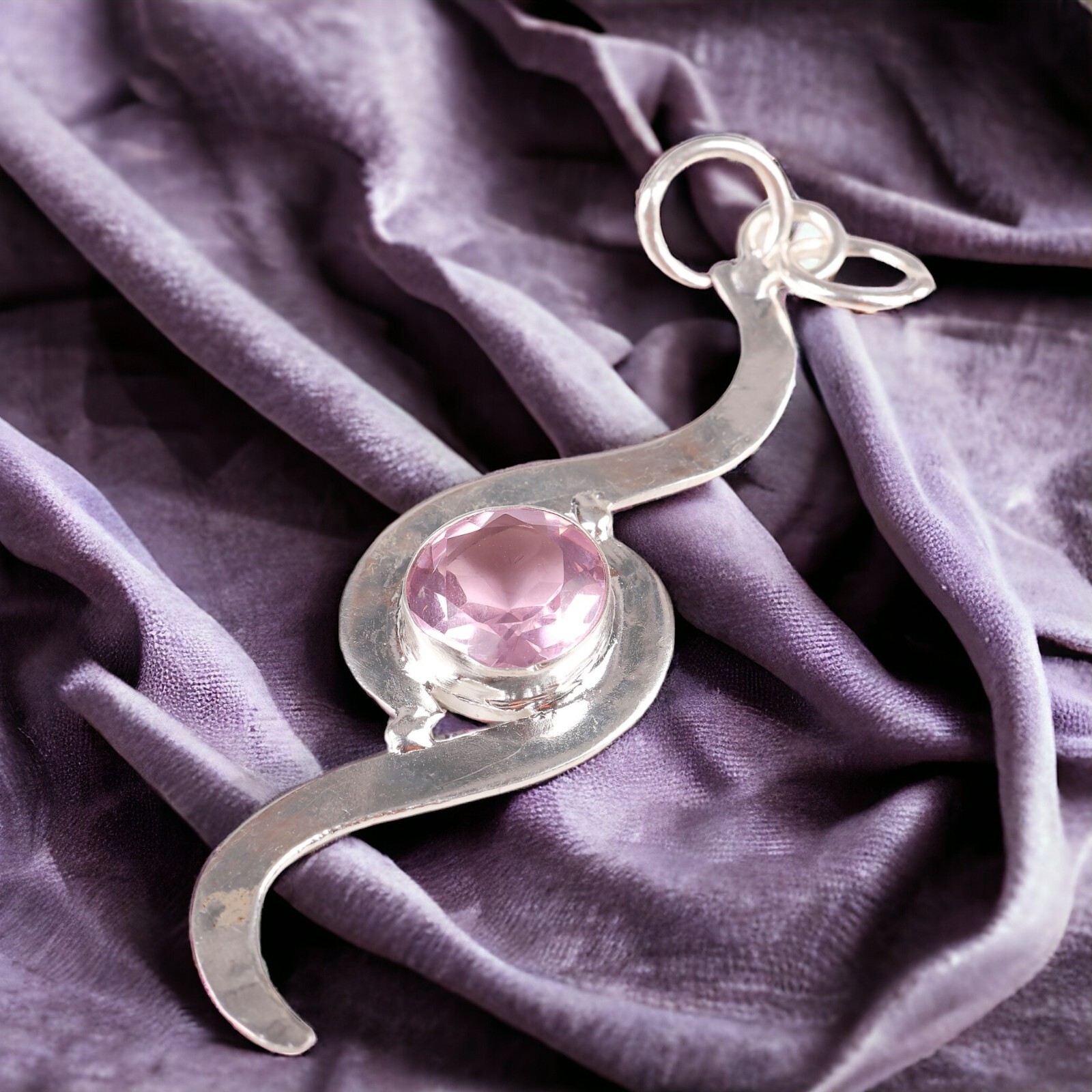 Morganite Gemstone Jewelry 925 Silver Handmade Trendy Pendant 2.59″ For Women