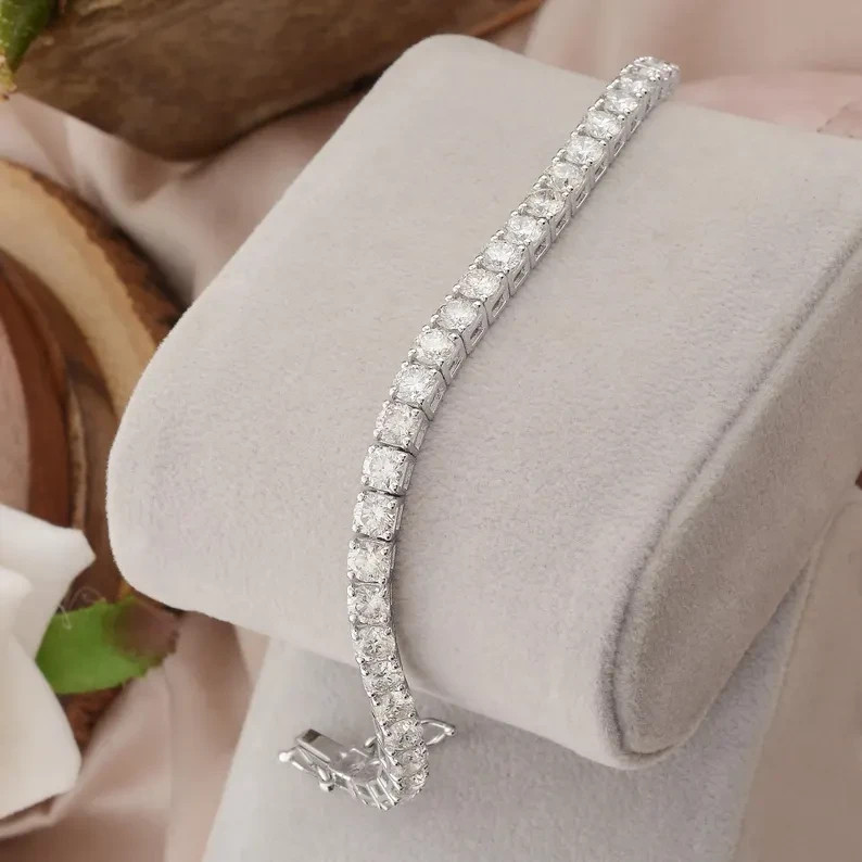 Round Natural Diamond Special Gift For Mother Tennis Bracelet 14k White Gold
