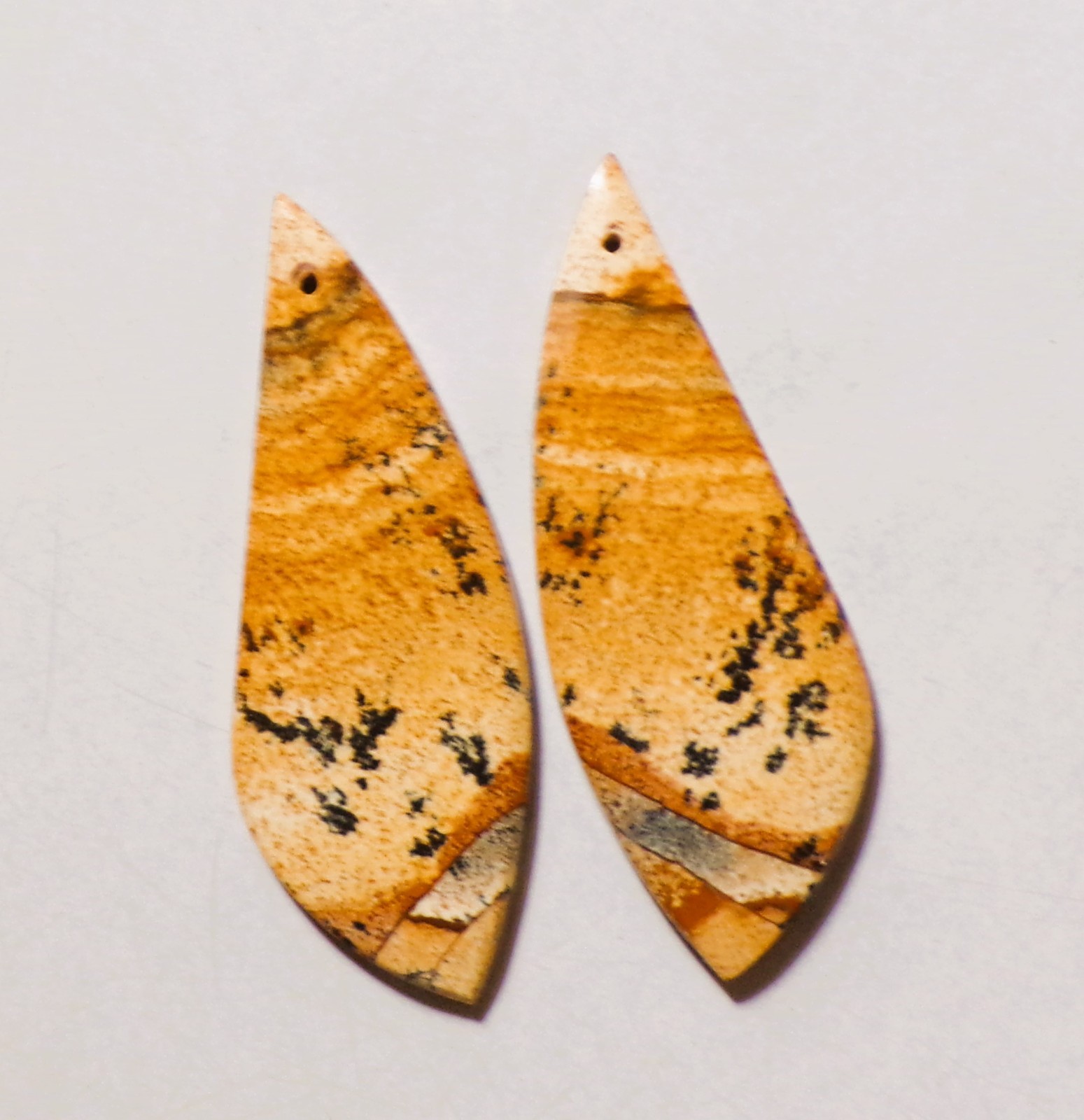 54.90 Cts Natural Picture Jasper Drilled Cabochon Match Pair Gemstone 53X19MM 43