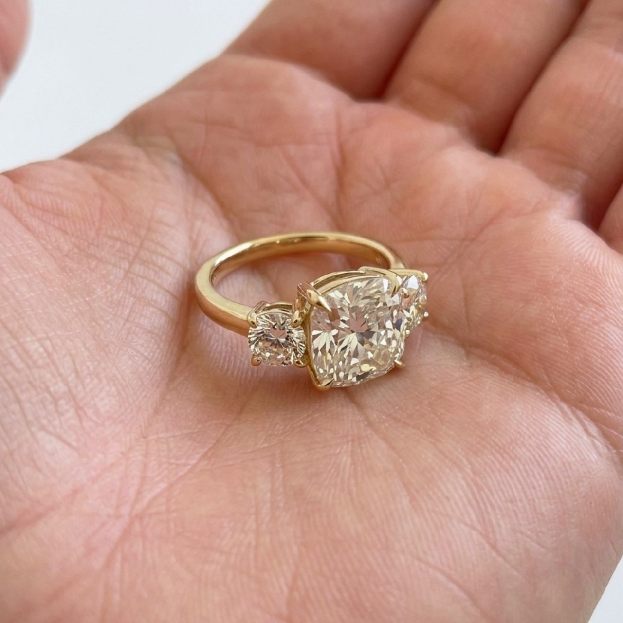 4 CT Radiant Cut Moissanite 3 Stone Engagement Ring Pear Sides Pave Band 925 Sil