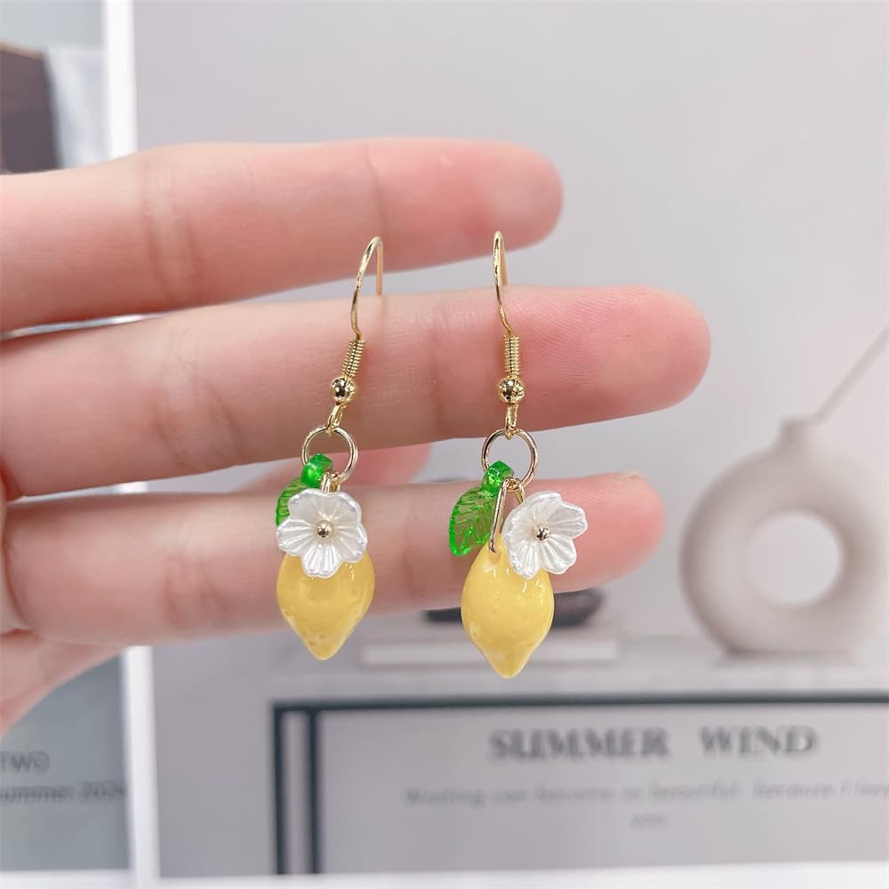 Dainty Yellow Lemon Flower Glass Leaf Teardrop 10*14 Centimeters, Multicolor