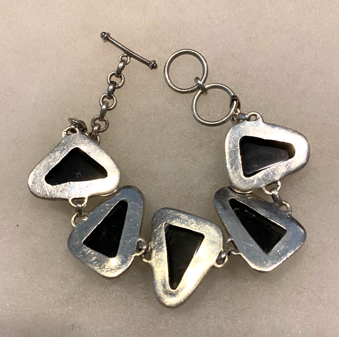 Silver Faceted Onyx Triangular Link Adjustable Bracelet 8 In. Long – 40.0 Grams