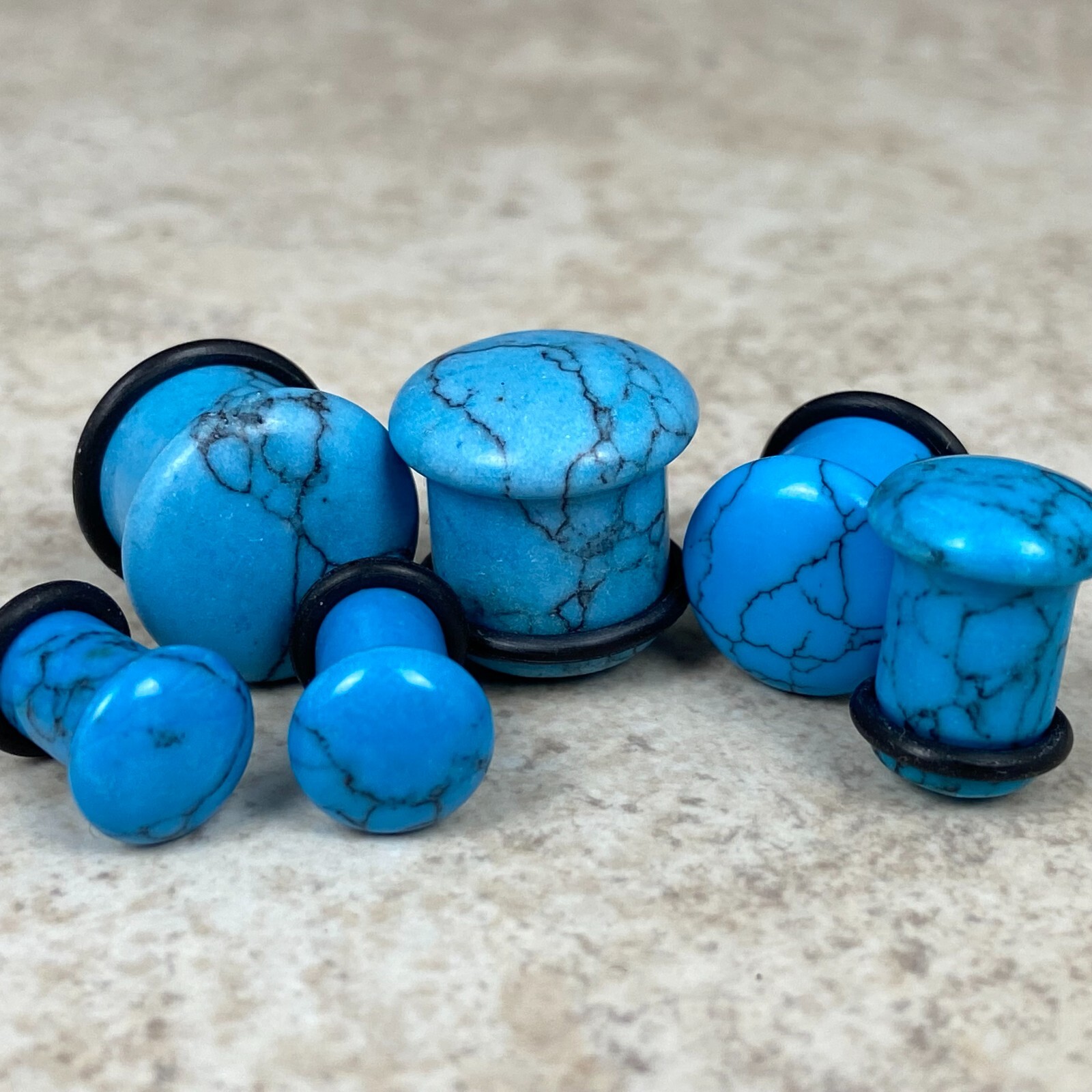 Pair of SINGLE FLARE Turquoise Stone Plugs organic gauges PICK SIZE