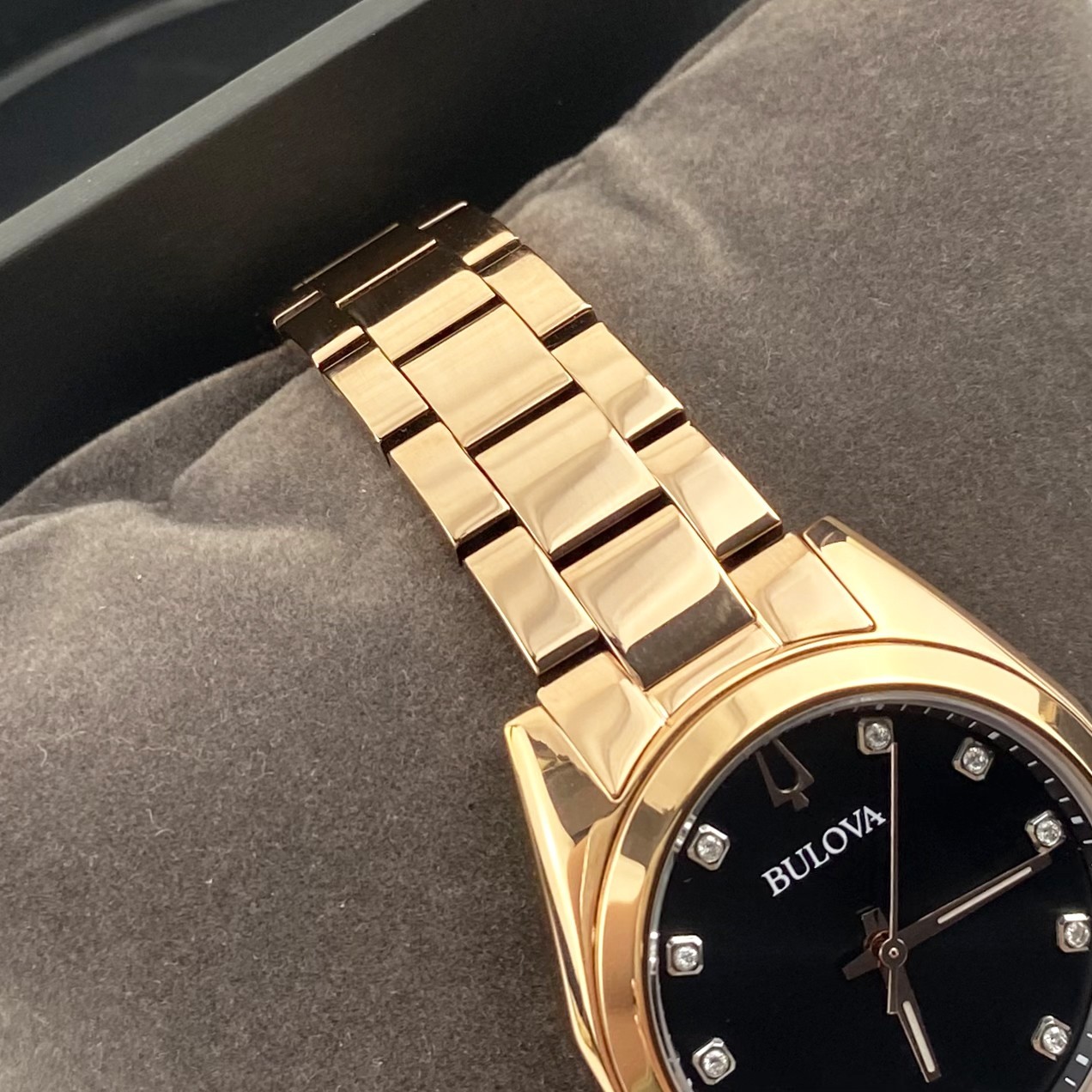 Bulova Surveyor 97P156 Womens Quartz Watch Grey Dial Rose Gold Diamond Stainless