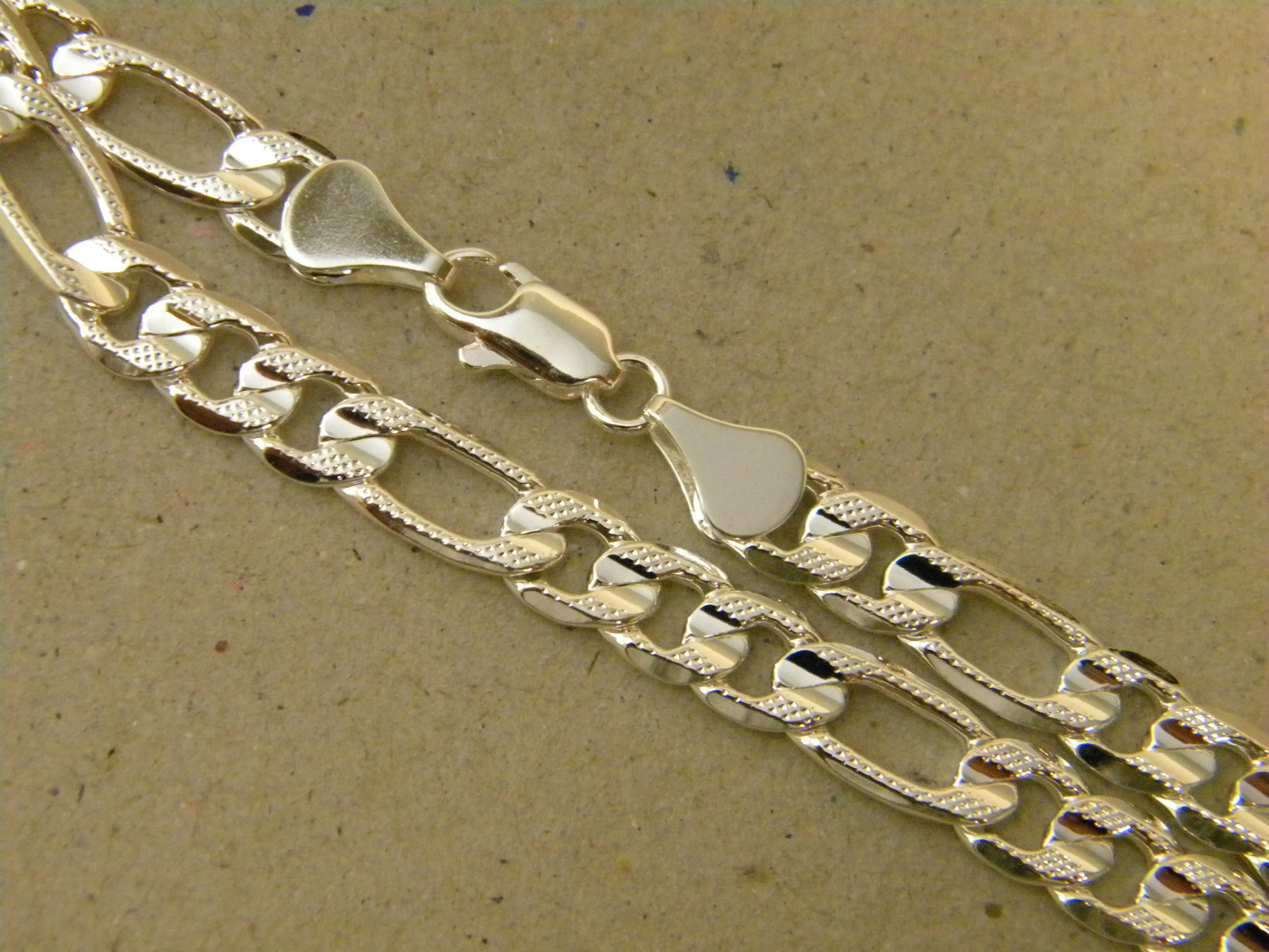 Men’s Lady’s Silver Plated Figaro Chain Necklace 30in Inch Long 6 8mm Wide Frost