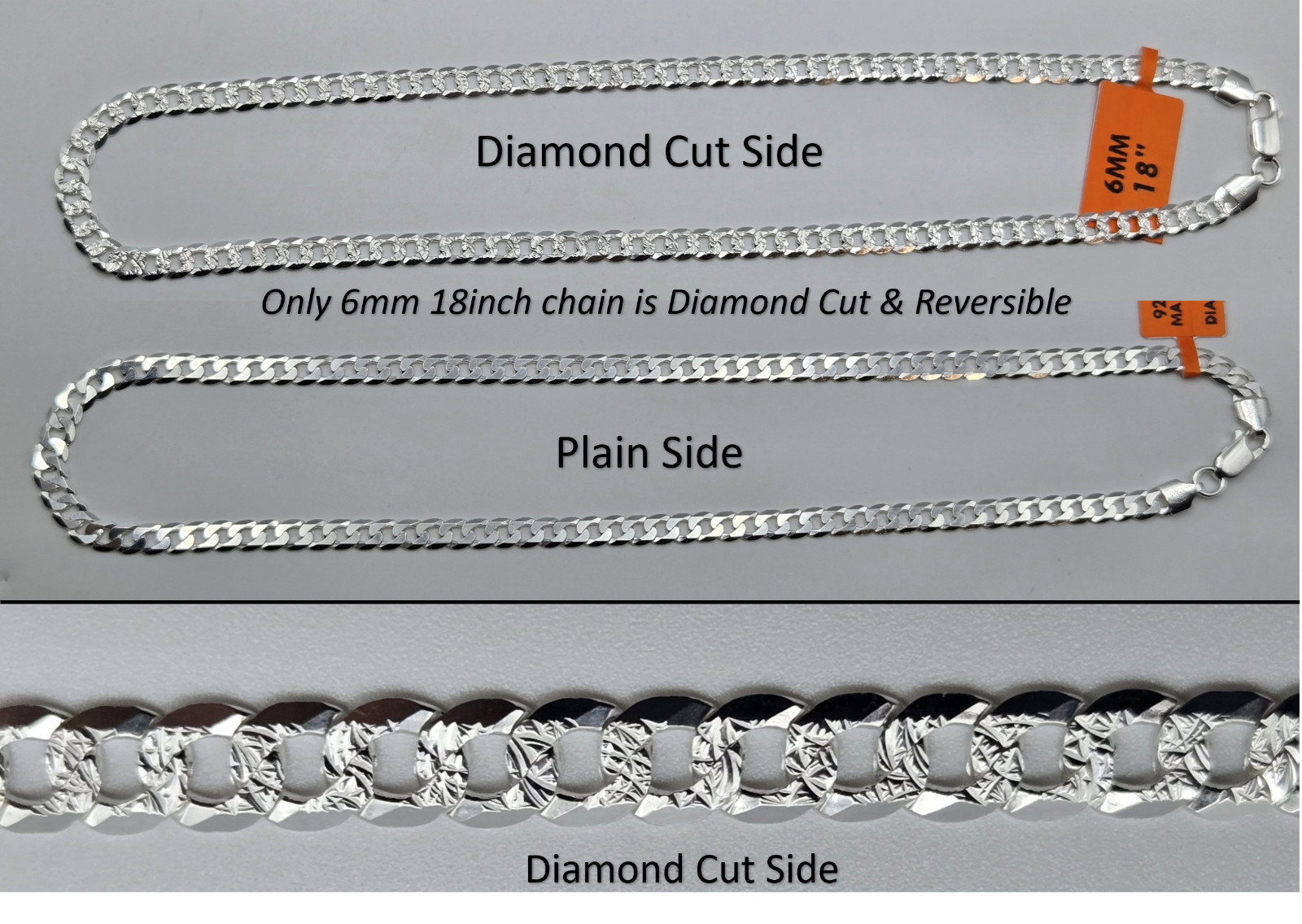 NEW CUBAN CURB Chain Necklaces, 925 Sterling Silver, Italy Handmade, 6mm-7mm