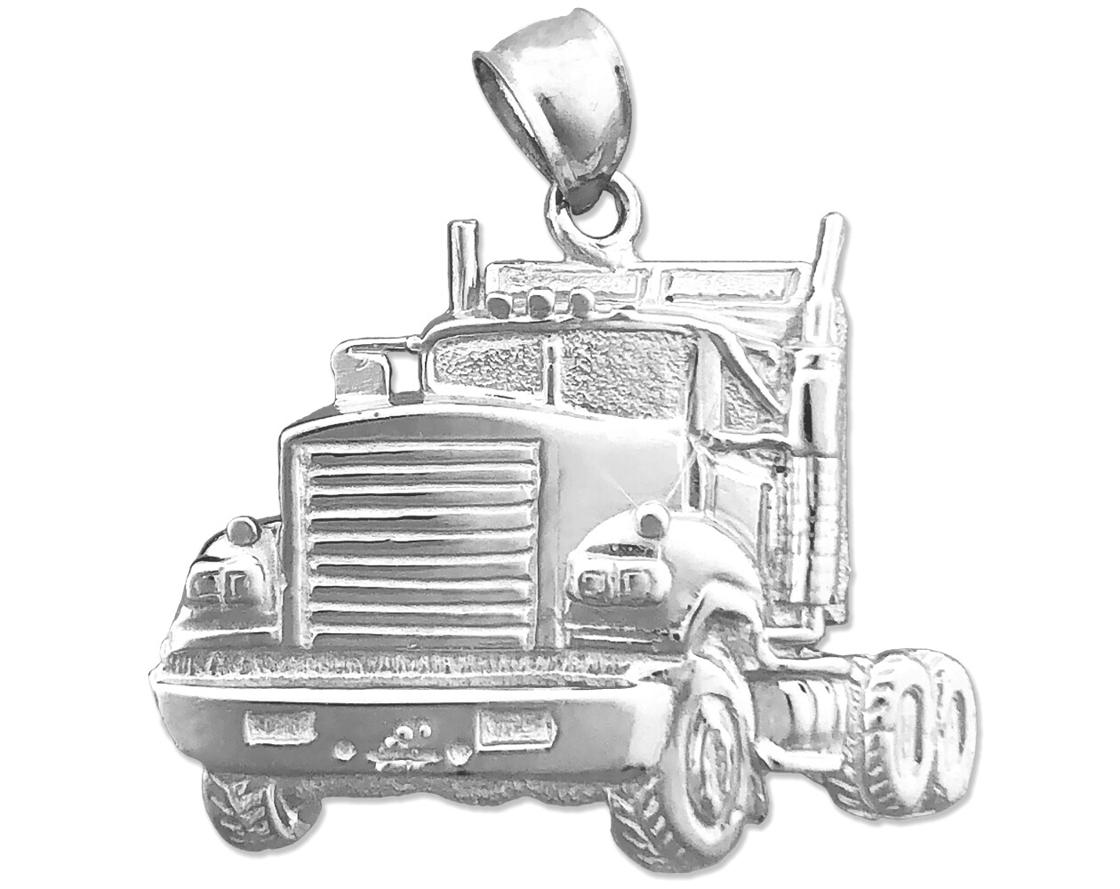 Rhodium Plated 925 Sterling Silver 30MM Big Rig Truck Pendant