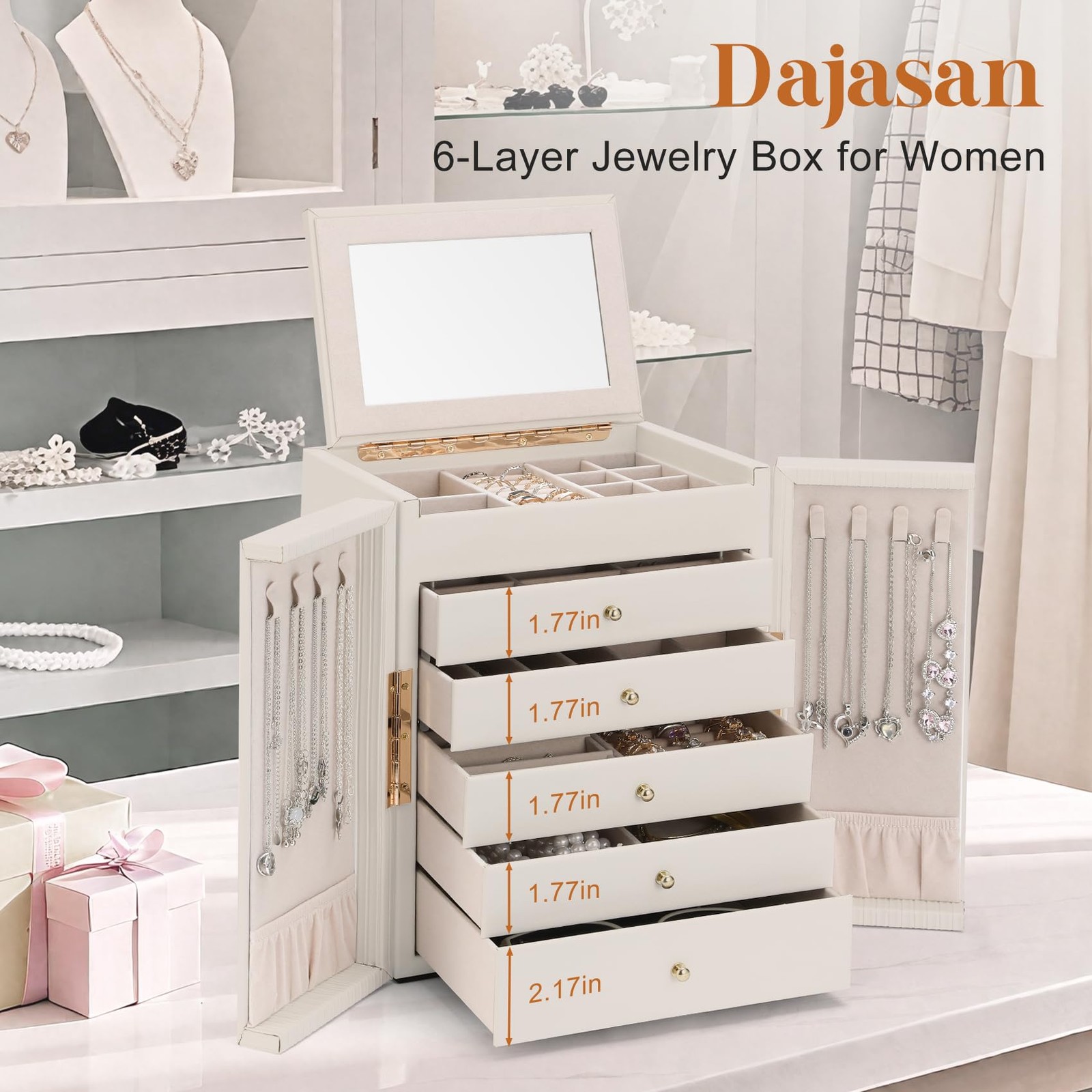 Dajasan Large Jewelry Organizer Box, Boxes for Women Girls, Beige
