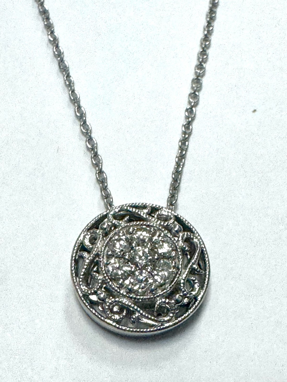 Gabriel & Co Sterling Silver Mediterranean Diamond Filigree Pendant Necklace