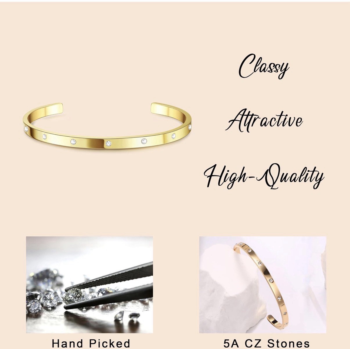 14K Gold Bracelet Set for Women, Bangle Cuff Tennis Style