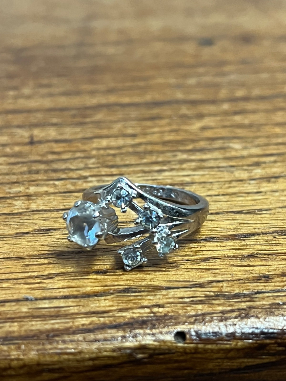 Vintage 18K HGE Gold Electroplate Cubic Zirconia Bypass Cocktail Ring Size 7
