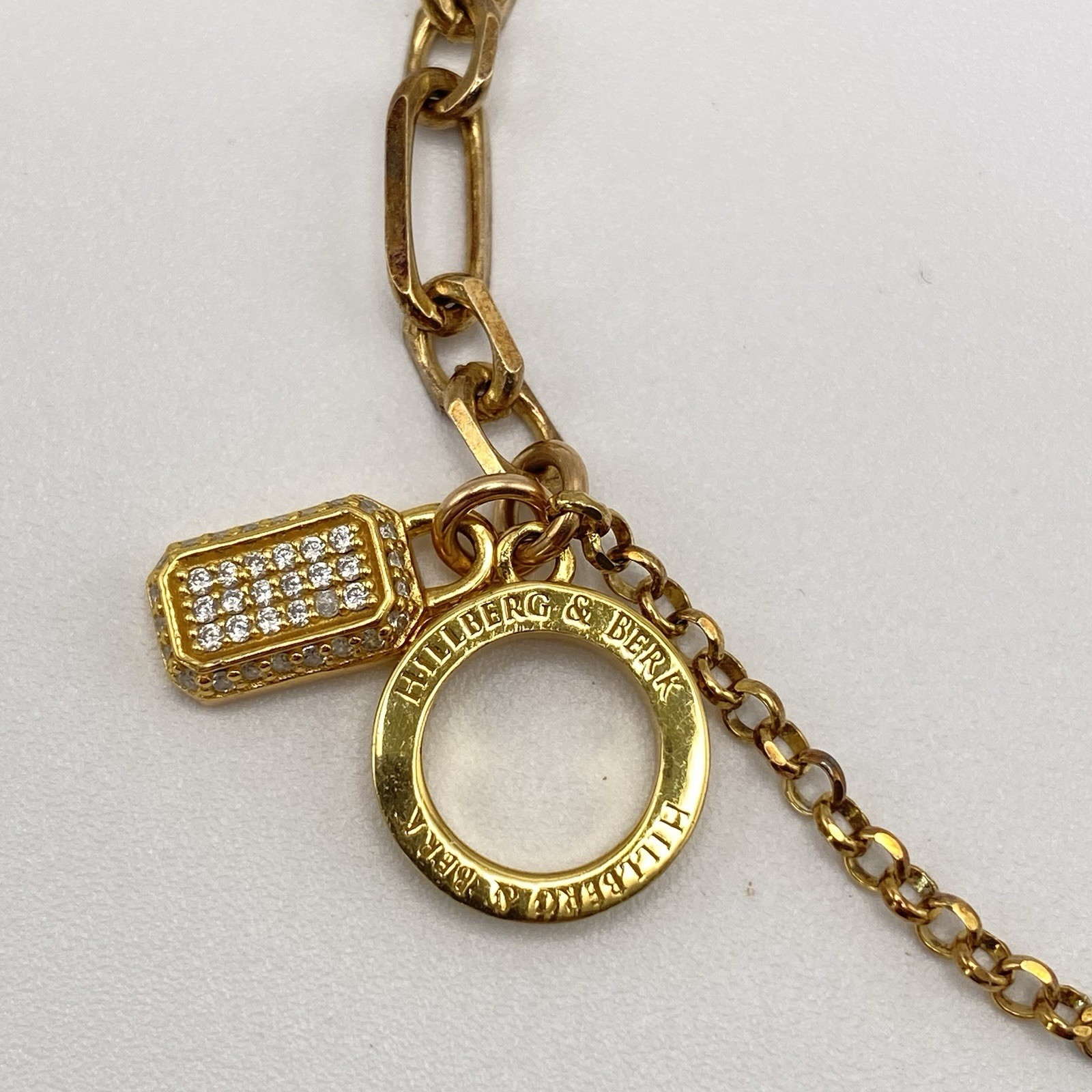 Hillberg & Berk Gemstone Bracelet 925 Gold Paper Clip Lock Charm Cubic Zirconia