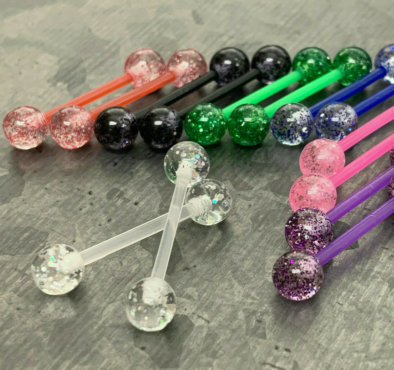 7 PAIR Value Pack Ultra Glitter Nipple Barbells Rings Shields 14g No Metal