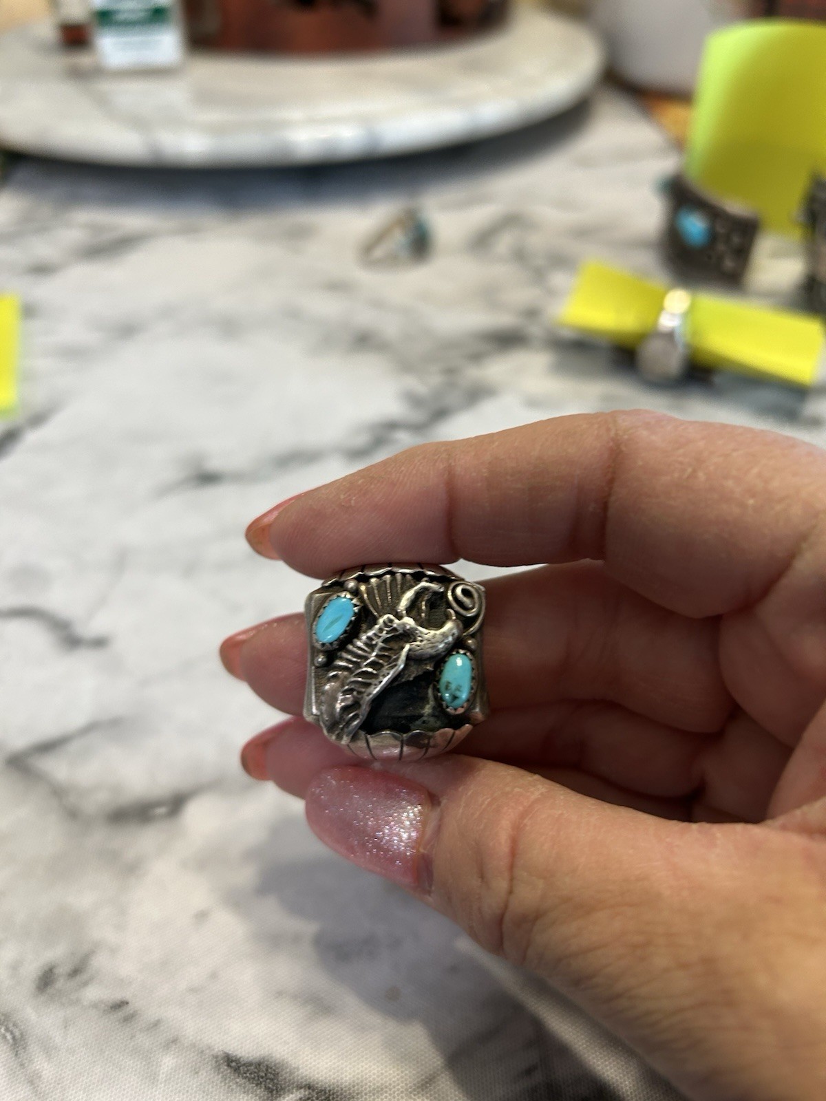 Sterling silver native american mens 10.5,ring from 1970’s