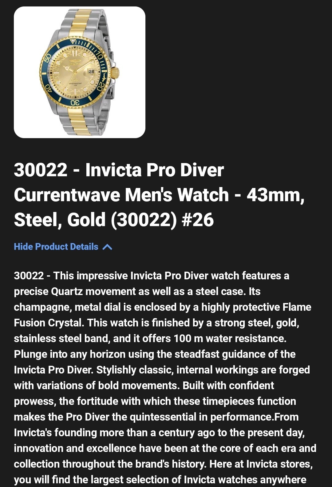 Men’s Watch. Brand New Invicta Pro Diver Current wave. 2-Tone Band. 43mm. #30022