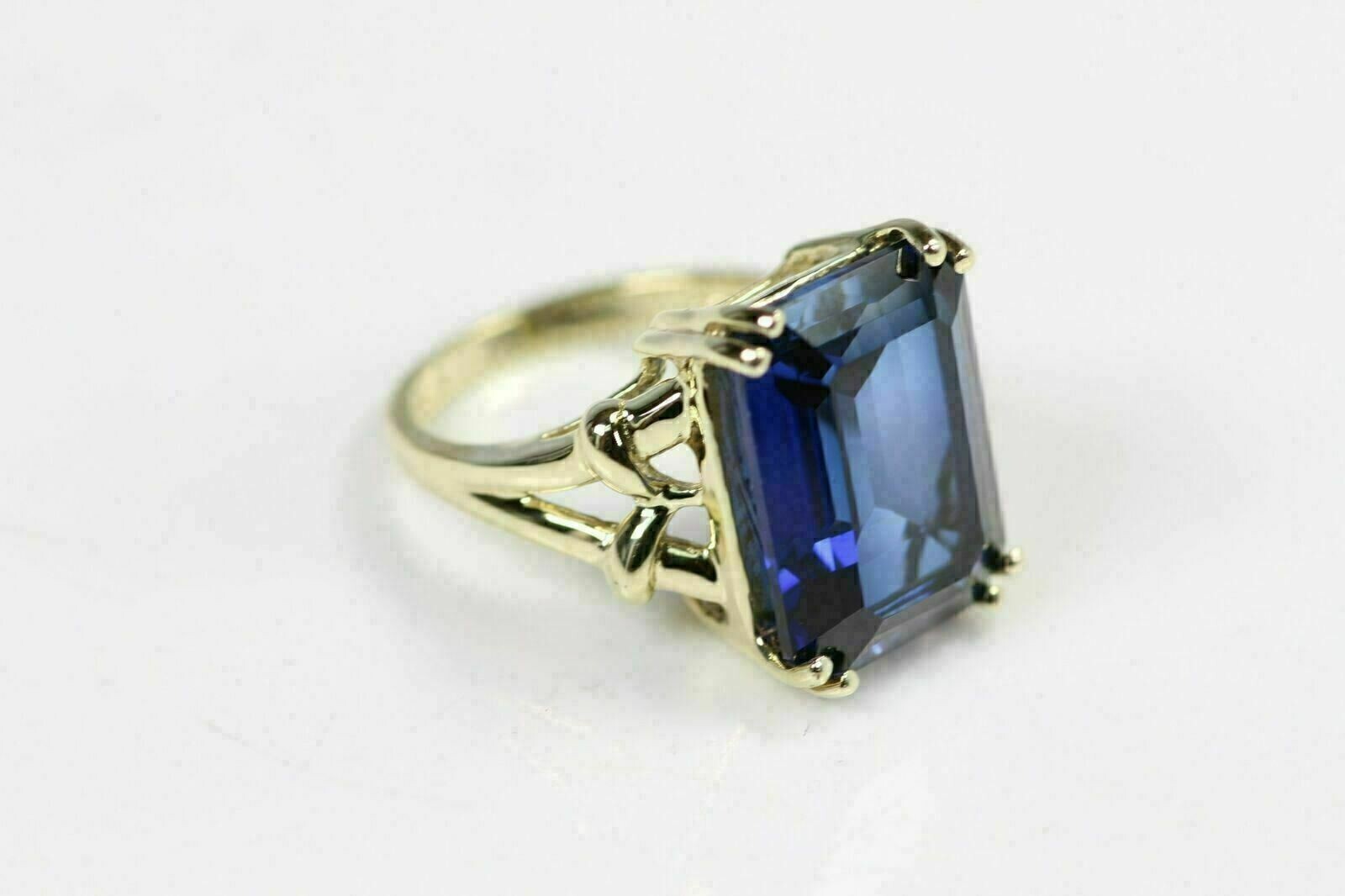 3Ct Lab-Created Blue Sapphire Solitaire Engagement Ring 14K Yellow Gold Finish
