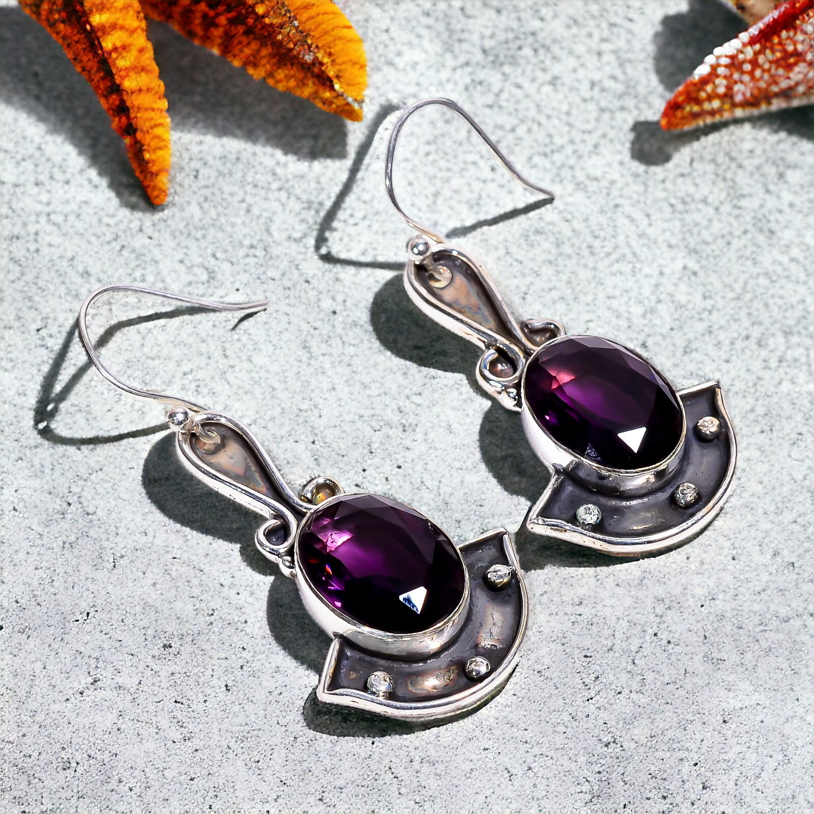 Precious Amethyst Gemstone Earrings 925 Sterling Silver Handmade Earrings