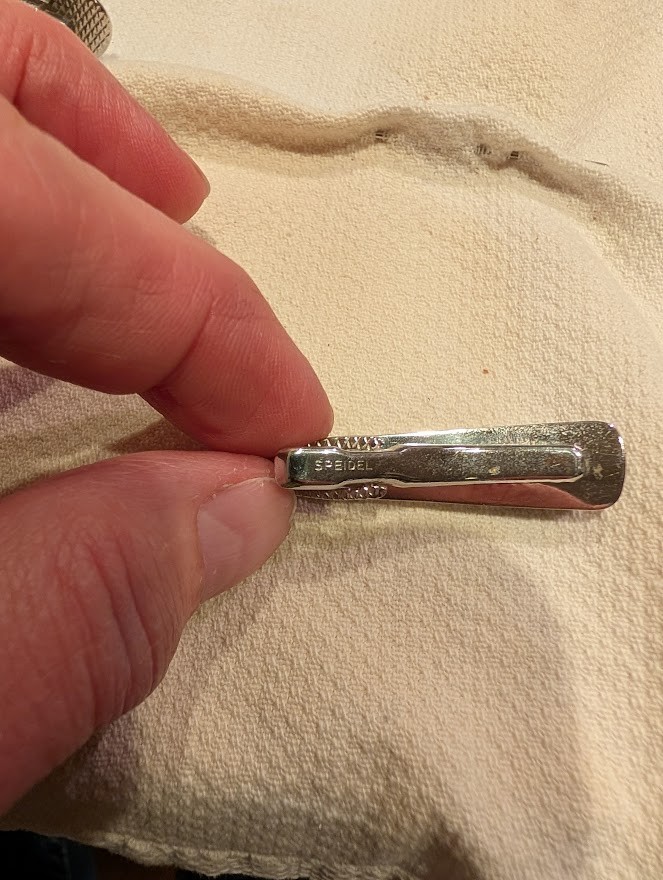 Vintage Speidel tie bar and cufflink set silver tone with gray stone