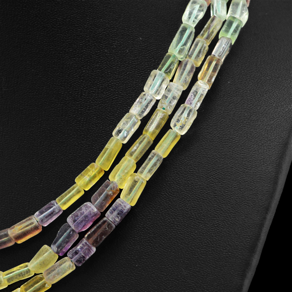 302.00 CTS NATURAL 3 STRAND MULTICOLOR FLOURITE BEADS NECKLACE – LOWEST PRICE