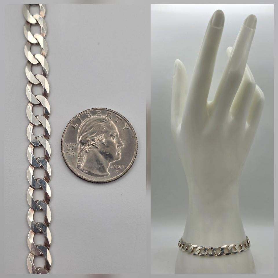 SAC 8″ 925 Sterling Silver 7.5mm Diamond-Cut Curb Link Chain Bracelet ITALY