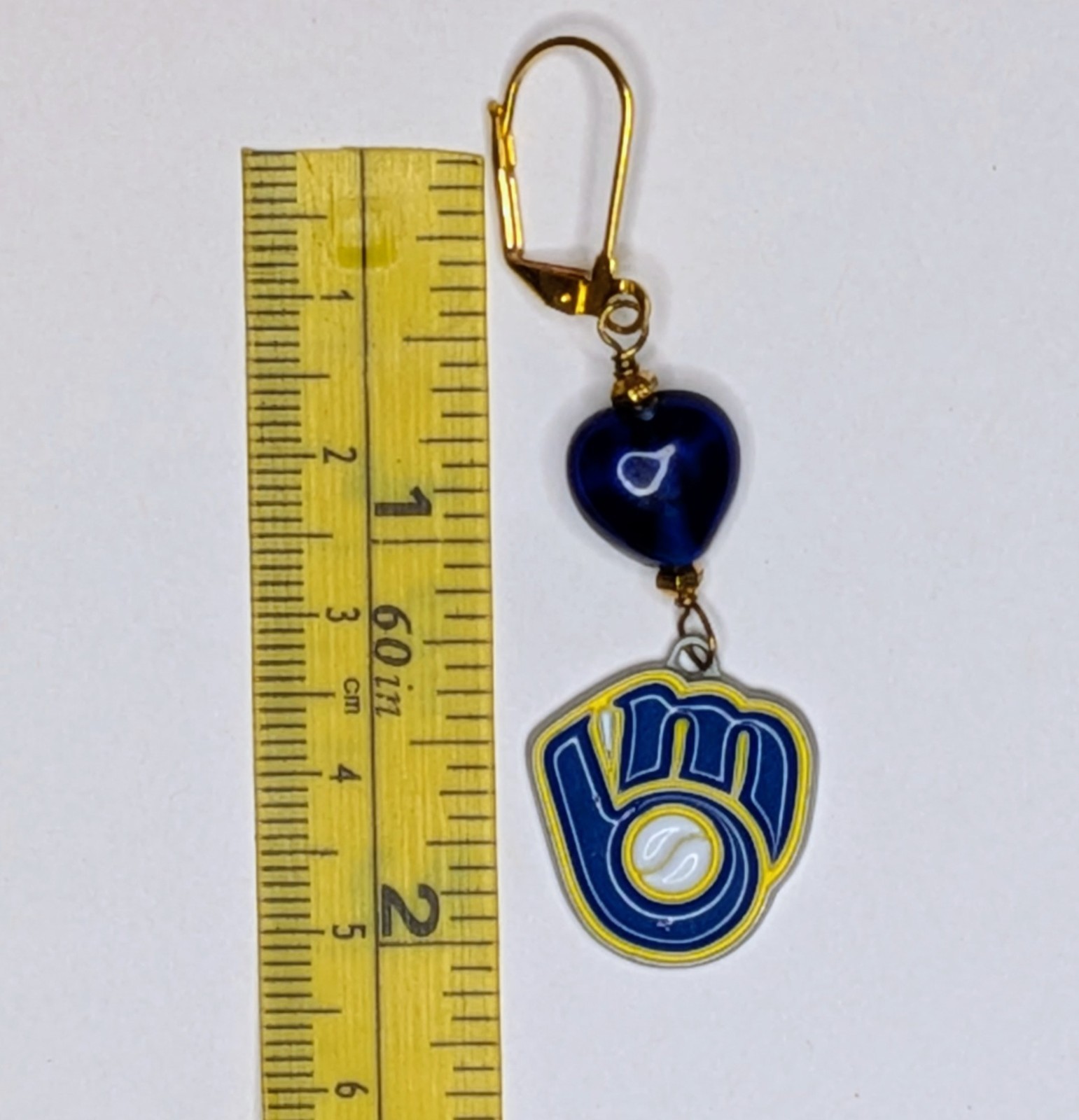 Milwaukee Brewers Baseball Dangle Earrings, Blue & Yellow, One of a Kind Design