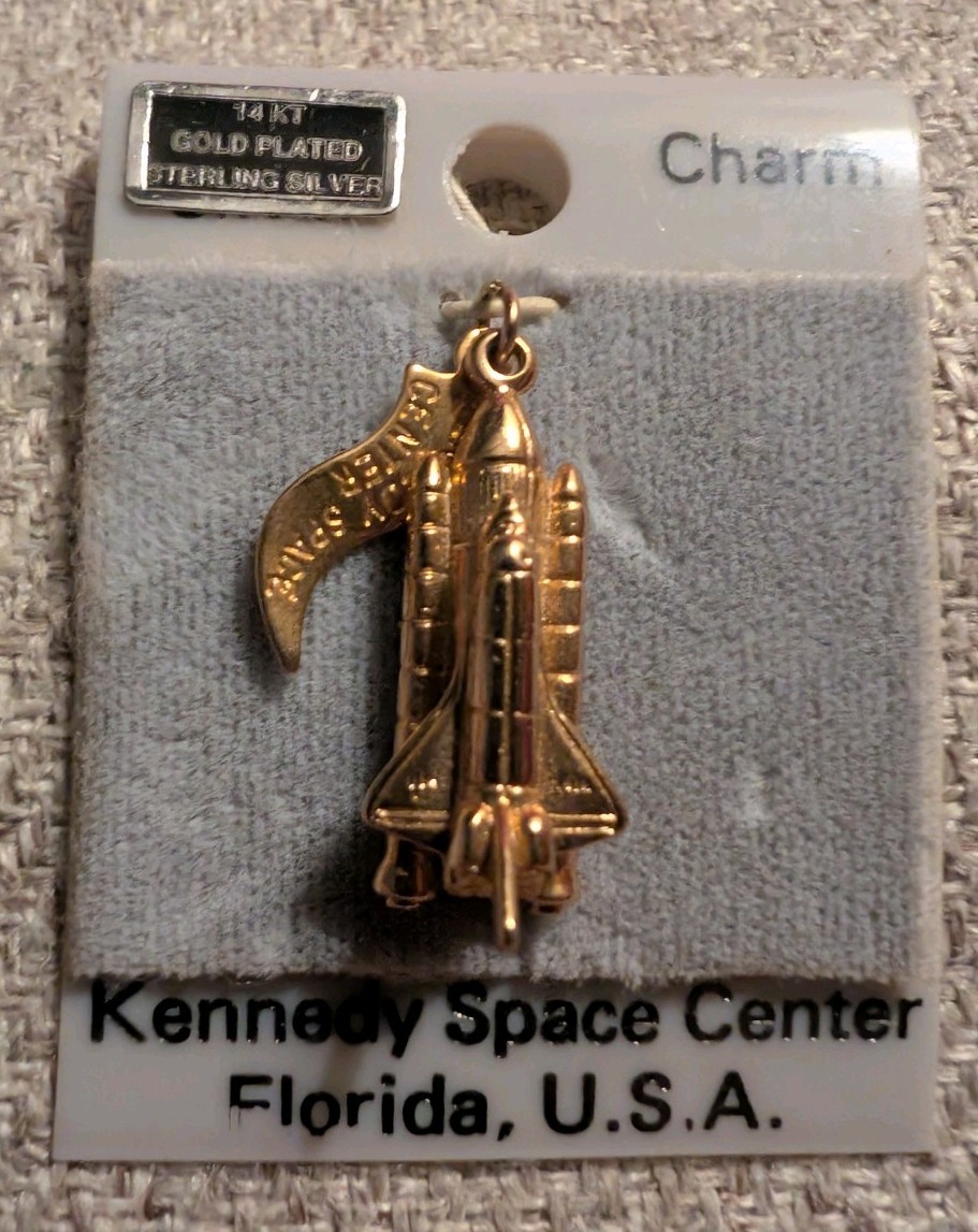 Vintage 14k Gold Plated 925 Sterling Kennedy Space Center Charm Rocket Pendant