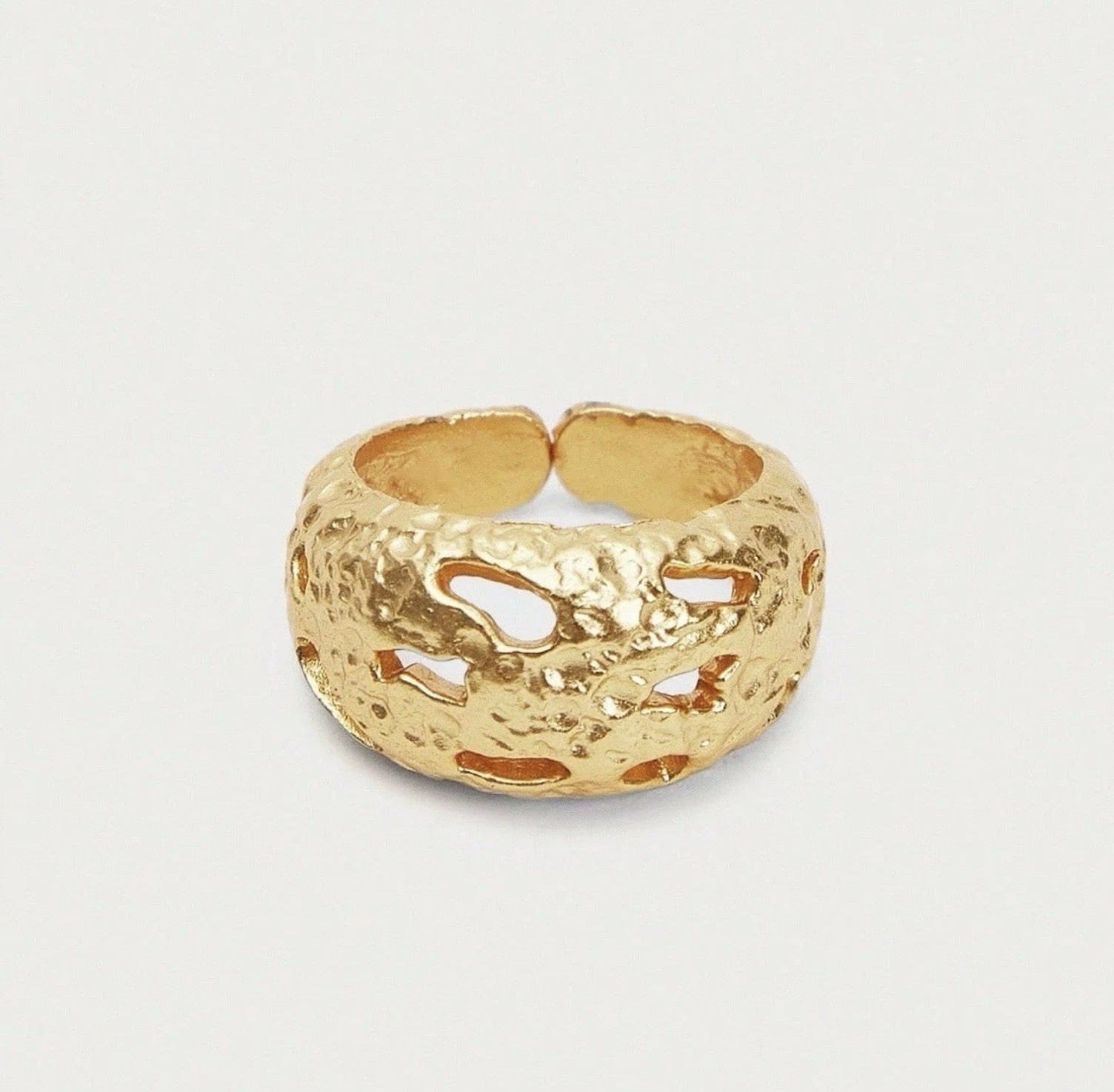 Artisan Abstract Molten Hammered Ring Gold Sz 6 Boho Organic Openwork Modern