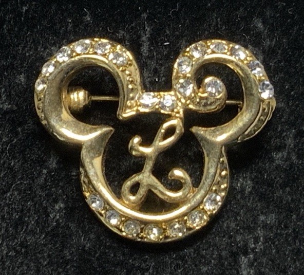 Disney Gold Tone Letter “L” Rhinestone Mickey Mouse Pin LY116