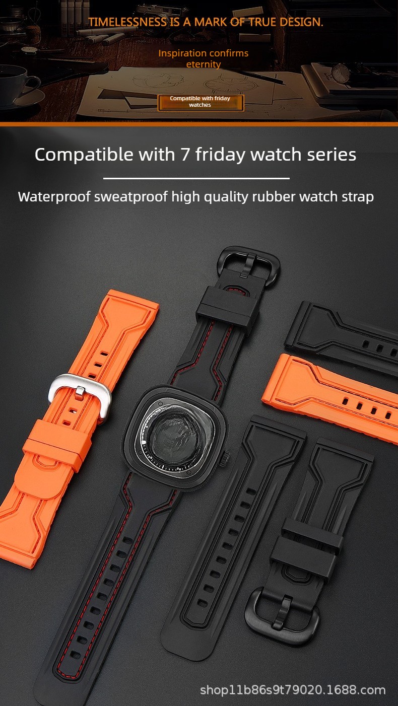Silicone Watch Strap 28mm Mens Replacement Soft Band for SevenFriday P1 M2 S2