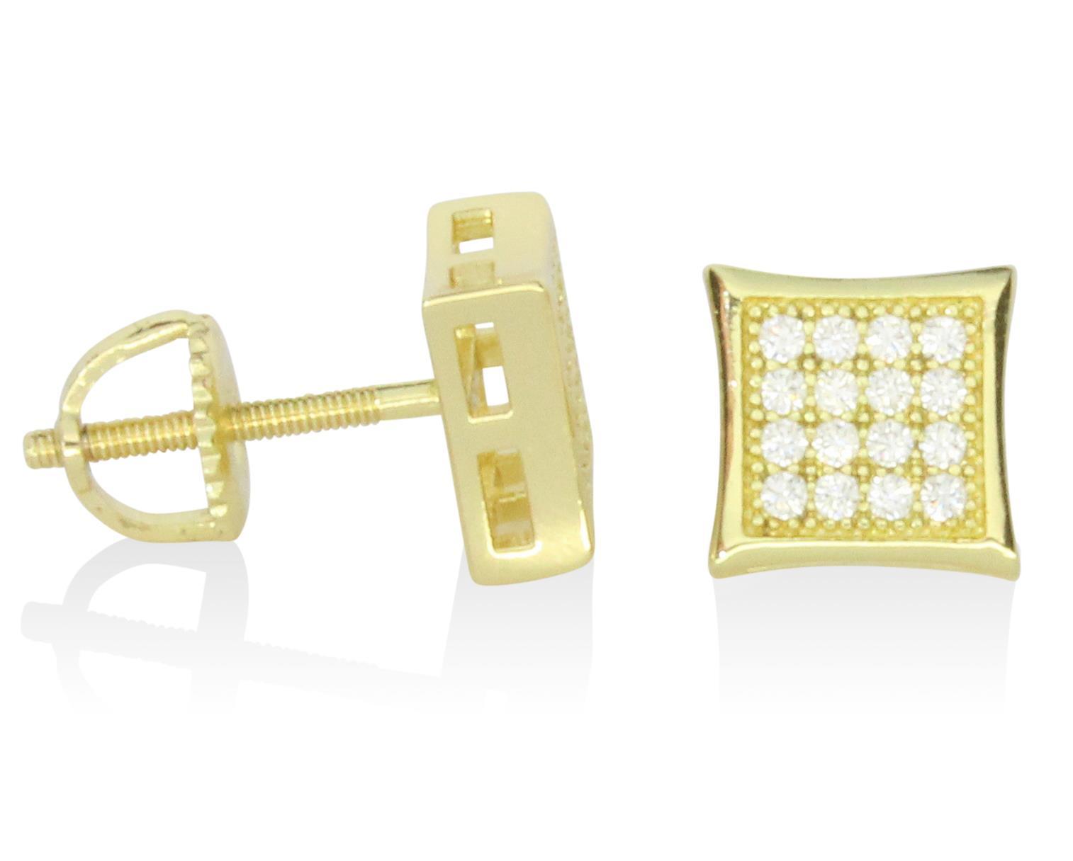 Mens Kite Studs 14k Gold Plated Cz Hip Hop Screw On 8mm Earrings