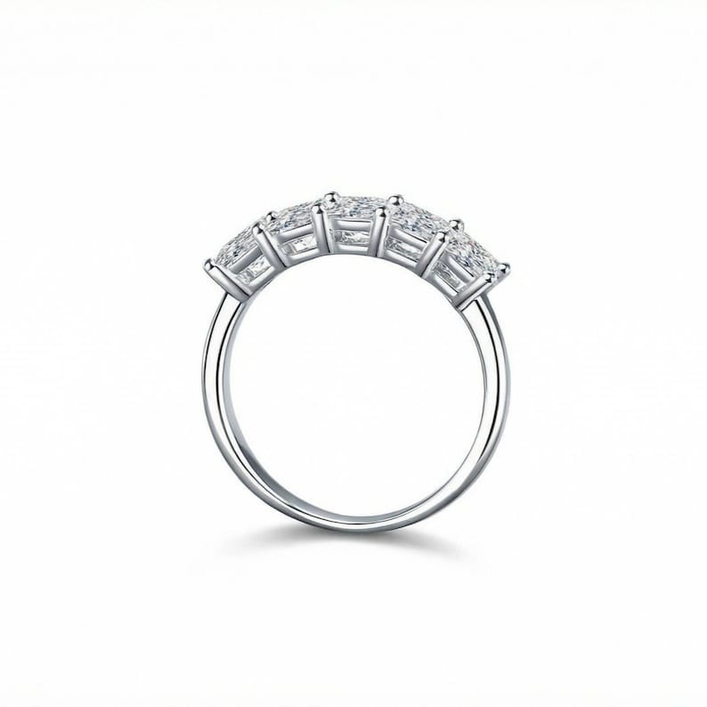 2.0 CT Princess Cut Moissanite 5 Stone 14K Gold Half Eternity Ring