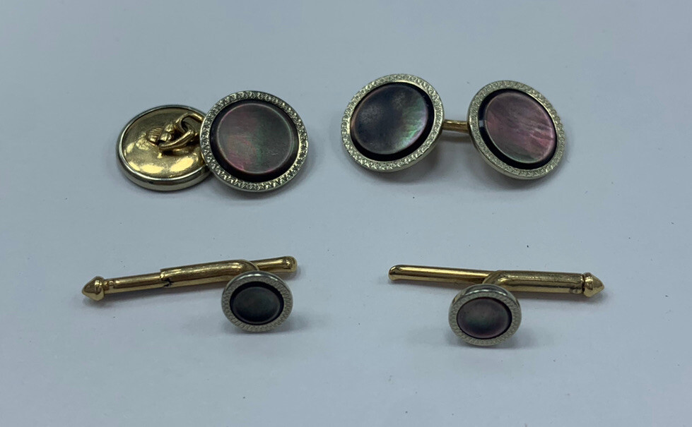 Antique Art Deco LARTER & SONS 10K Gold & Black Mother Of Pearl Cufflink/Button