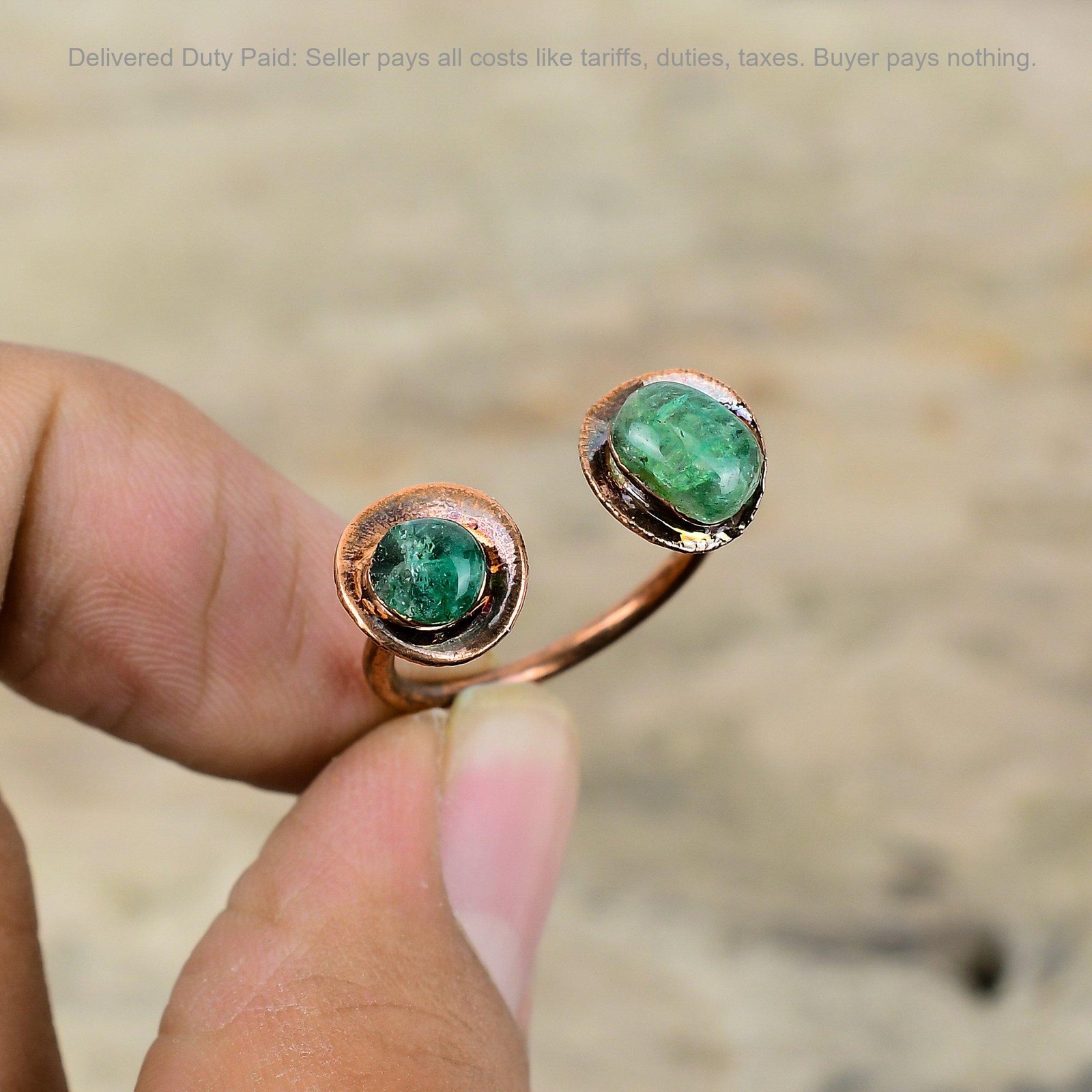 Copper Zambian Emrald Gemstone Bezel Solitaire Electroformed New Ring Jewelry