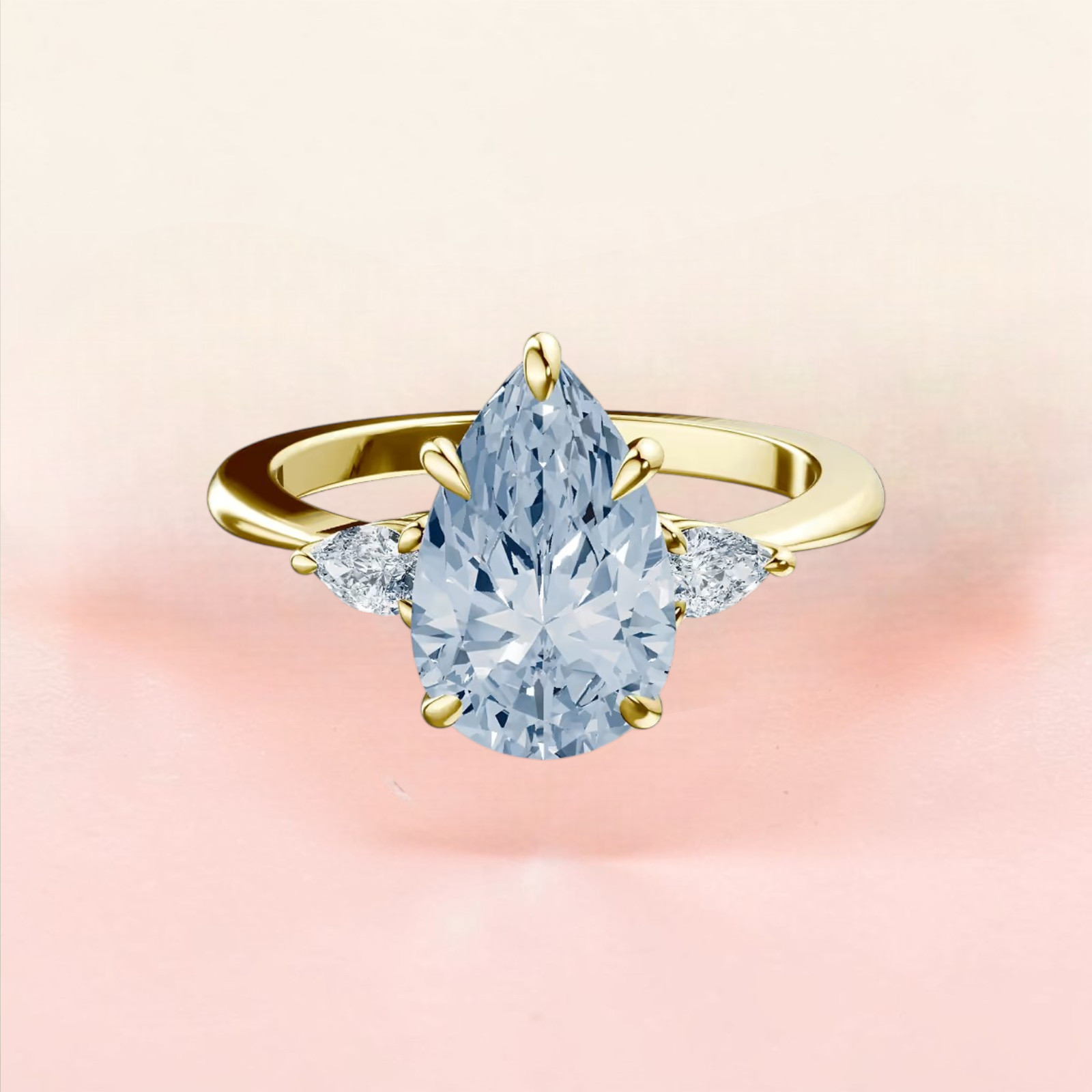 Pear 3.60 CT Lab Grown Diamond Wedding Ring 14K Yellow Gold Fancy Intense Blue