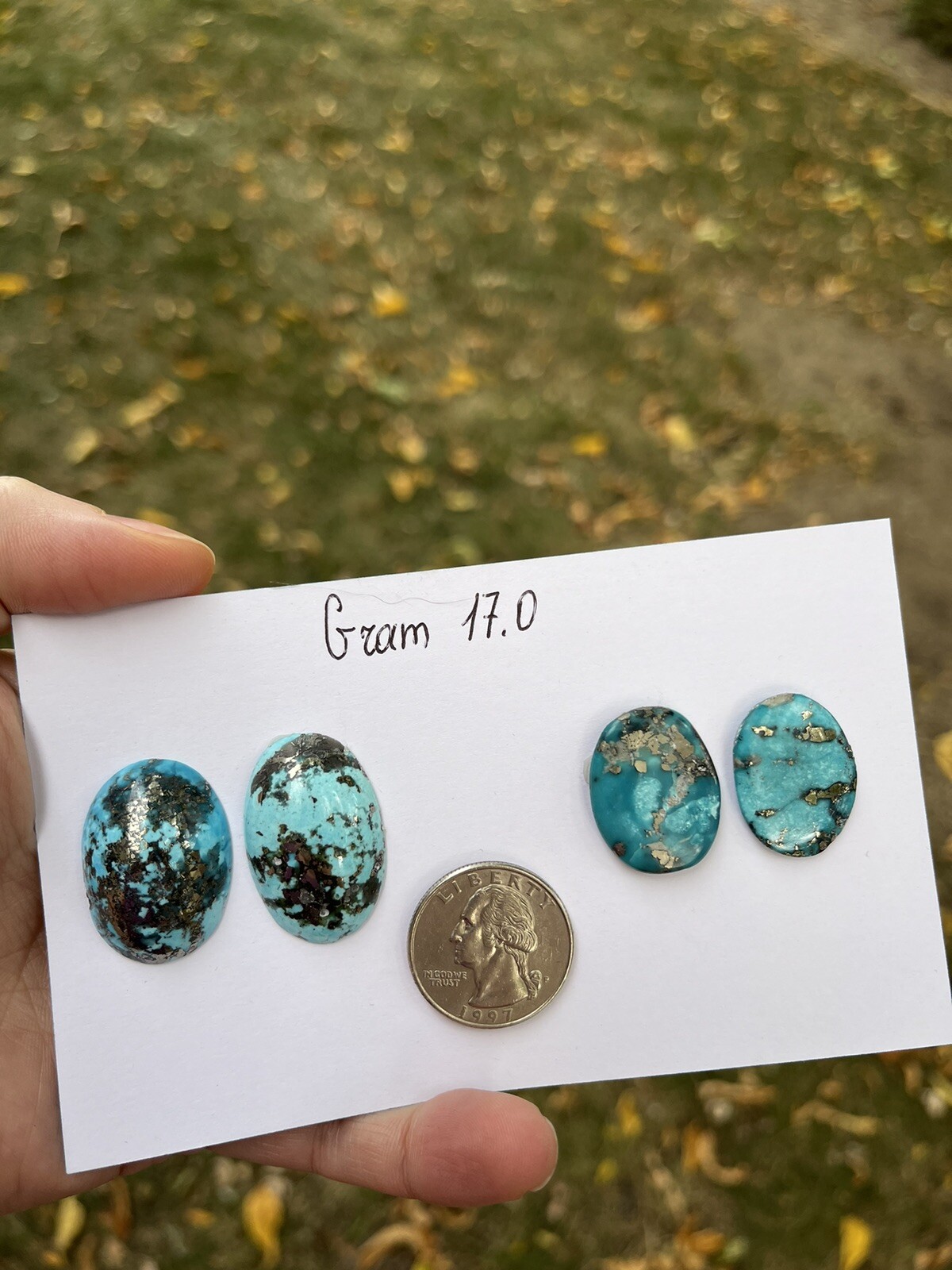 Natural Stabilized Turquoise cabochons with pyrite, lot 17.0 grams, 4 Pcs
