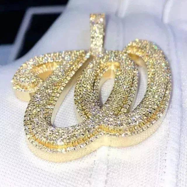 3Ct Round Cut Moissanite Custom Initial W Letter Pendant 14K Yellow Gold Plated