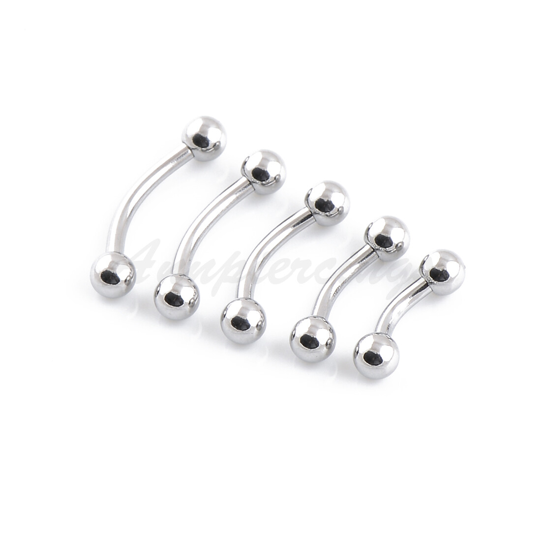 STAINLESS Solid STEEL CURVES BENT BARBELL RING With Balls Body Piercing Jewelry