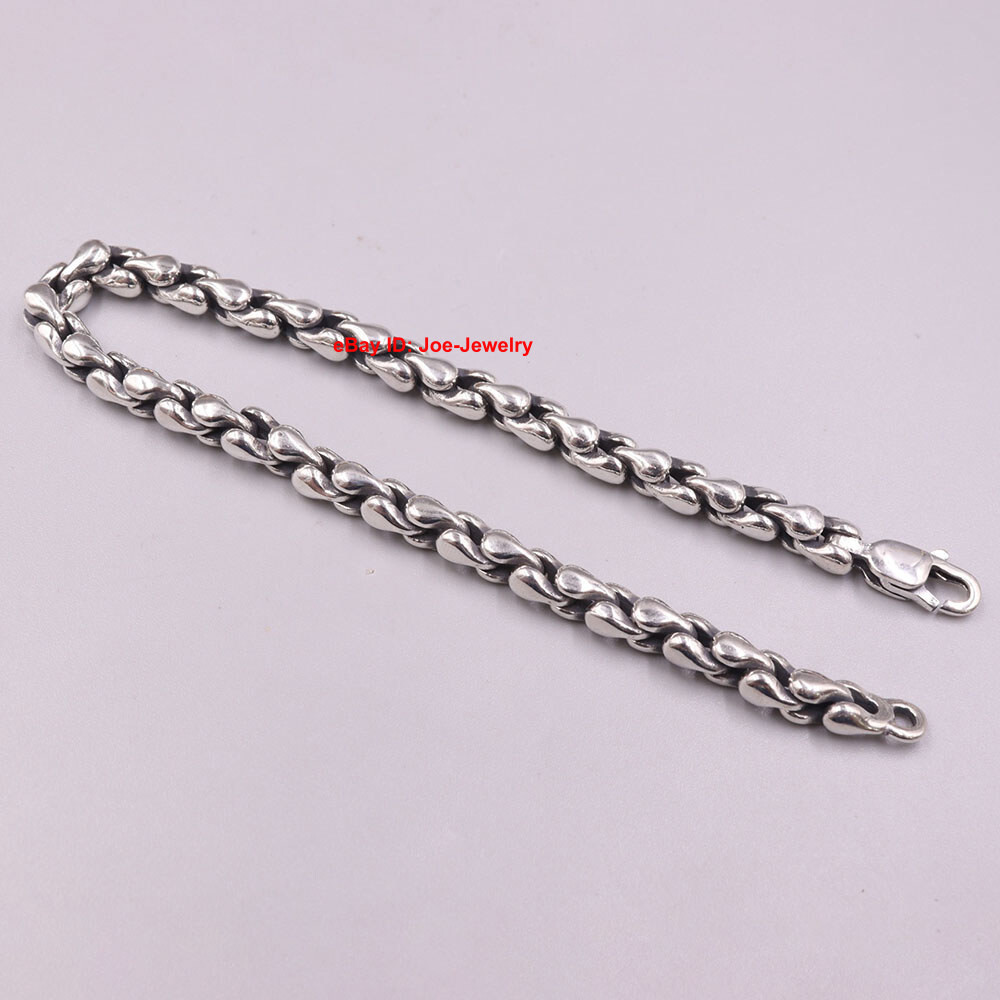 Pure 925 Sterling Silver Bracelet 5.5mm Unique Pear Link Chain Unisex 8.26inch