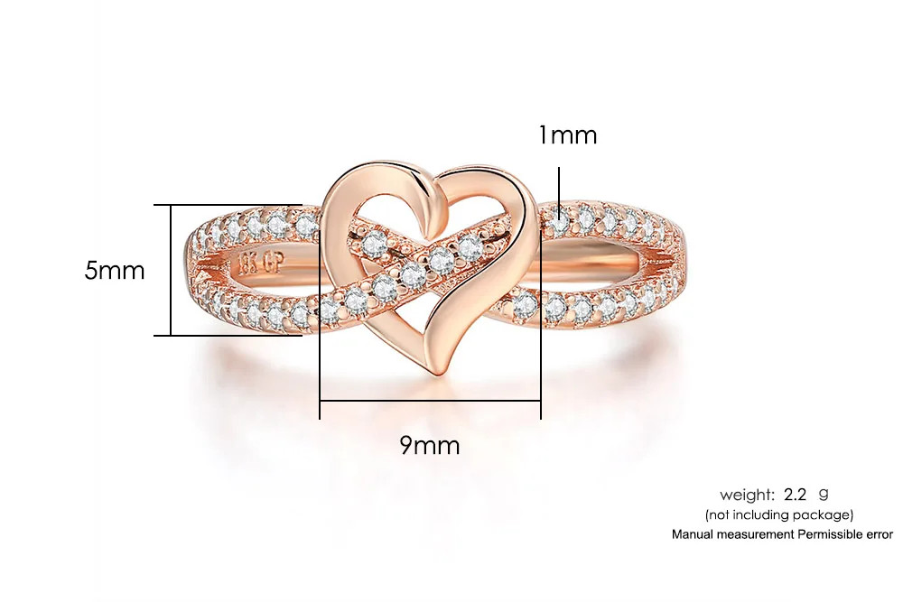 Wedding Band Ring Infinity Heart Love Zircon Tension Mount Women Jewelry