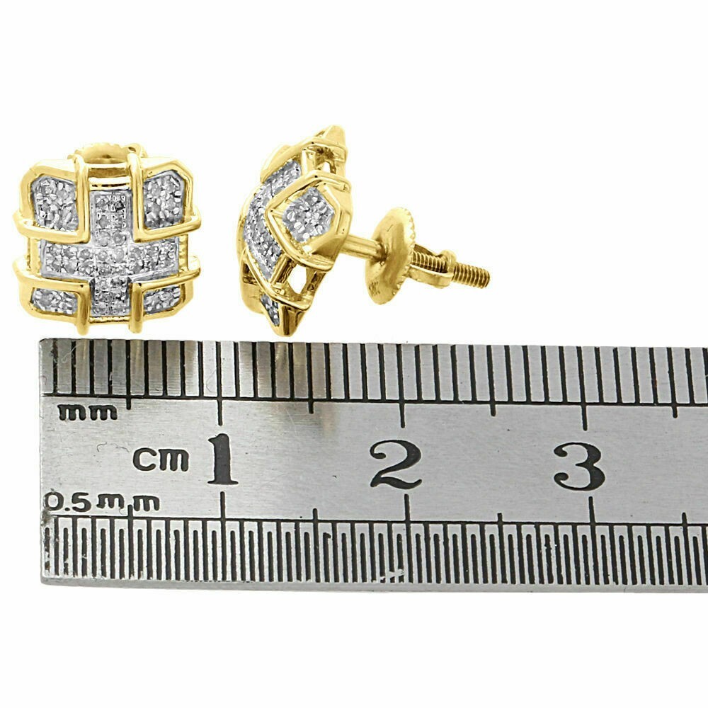 14K Yellow Gold FN Diamond Domed Square 10.50mm Earrings 0.22 Ct. Lab Created