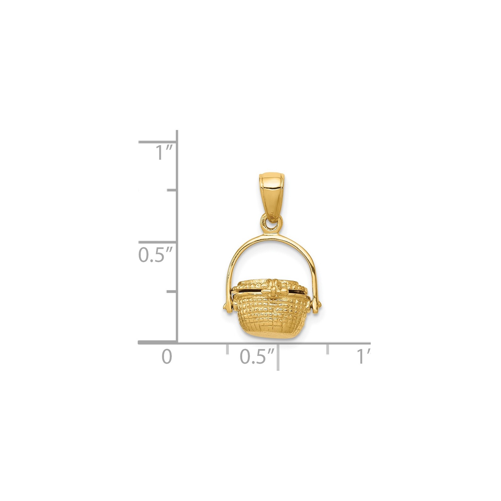 14k Yellow Gold 3-D Nantucket Basket Moveable Lid and Handle Pendant Necklace