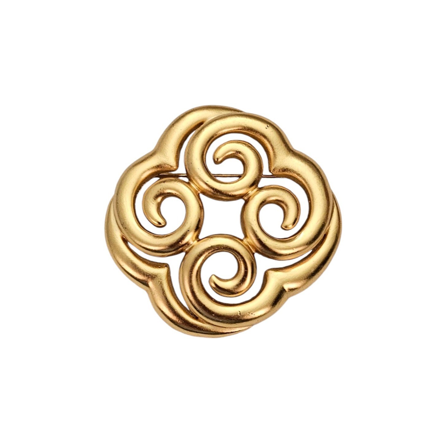Ann Klein Matte Gold Tone Open Scroll Cross Clover Brooch Pin Signed, L497