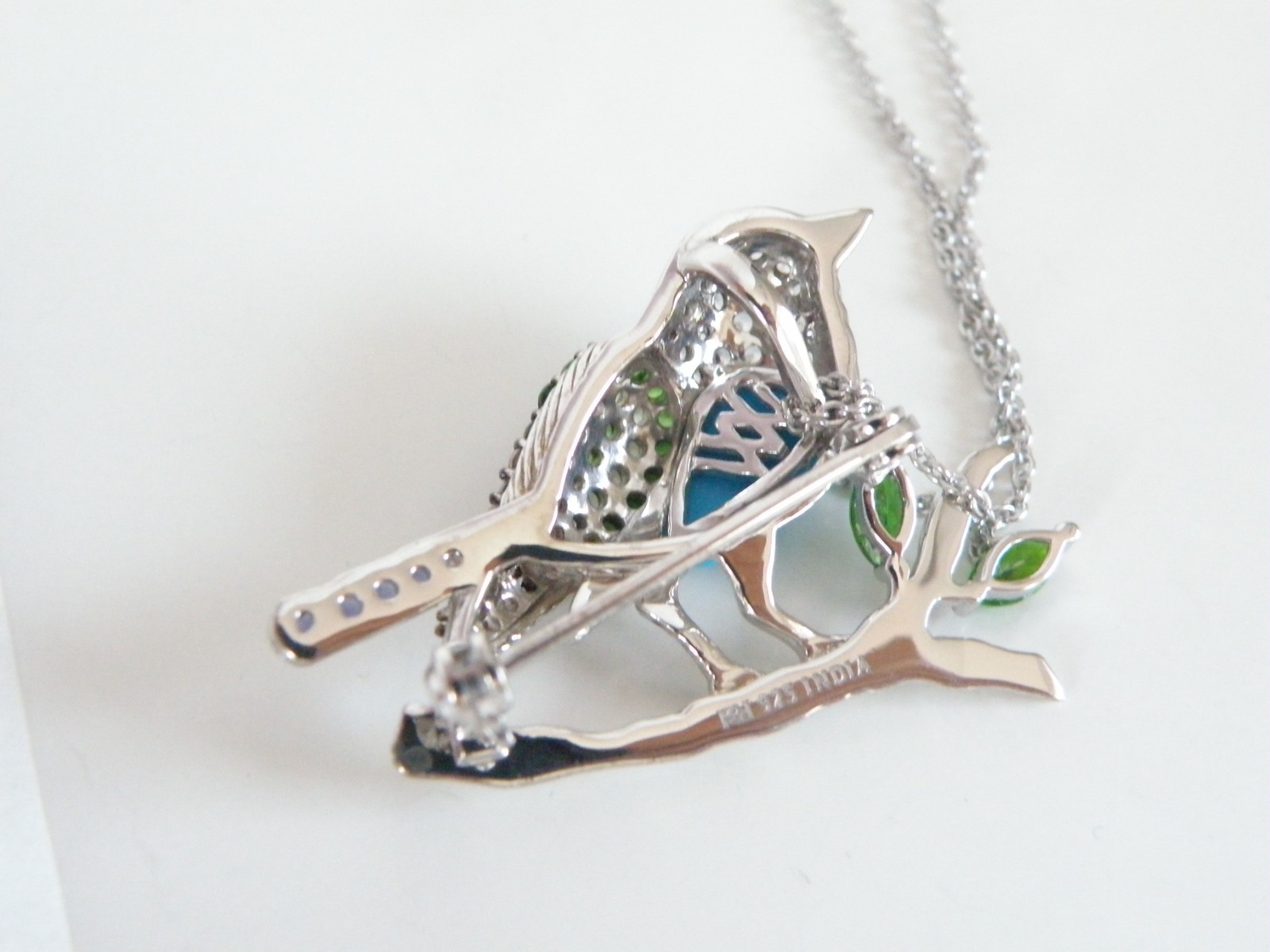 Victoria Wieck Sterling Silver 925 Turquoise Gemstone Bird Brooch Slide Necklace
