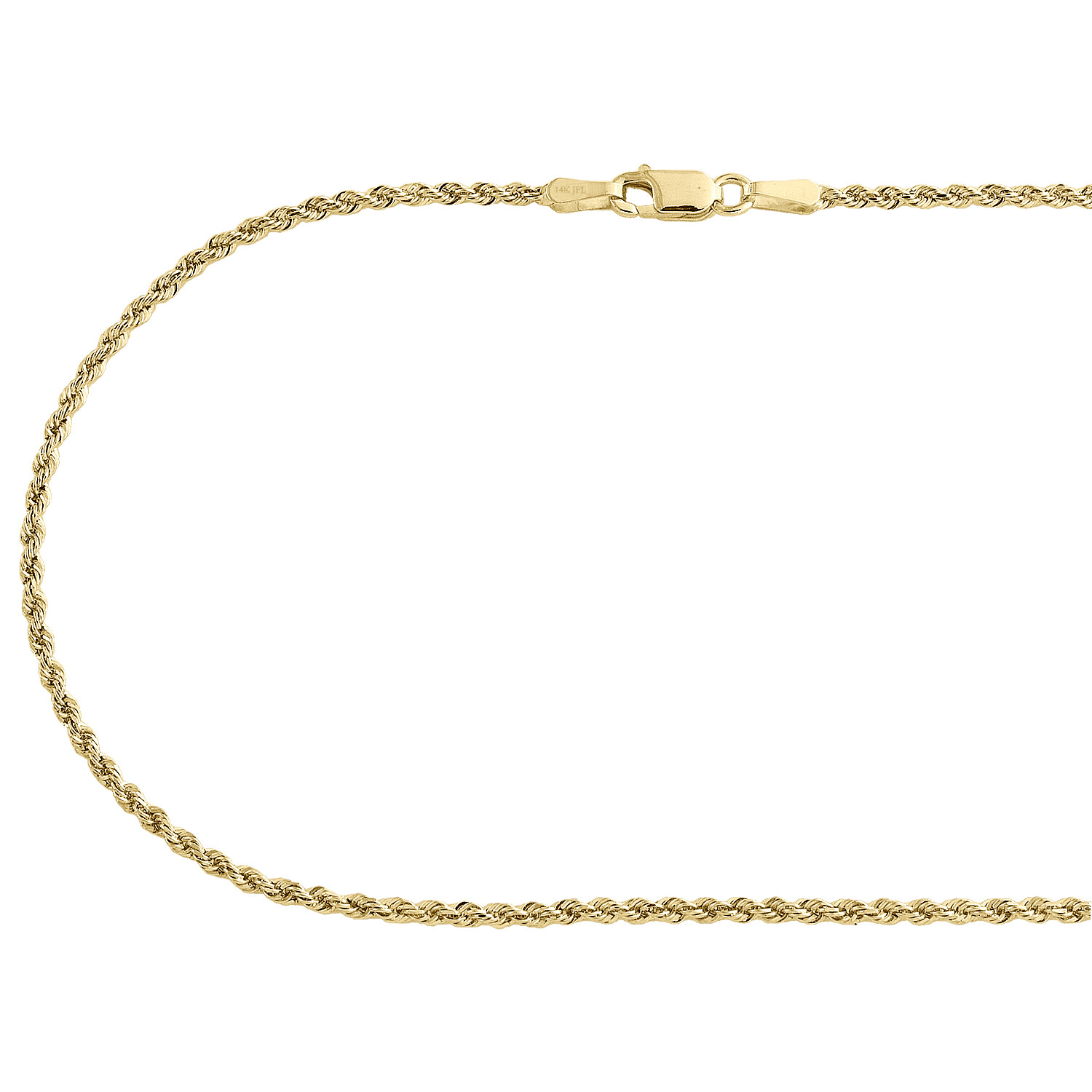 14K Yellow Gold 1.50mm Solid Diamond Cut Rope Chain Link Necklace 16 – 26 Inches