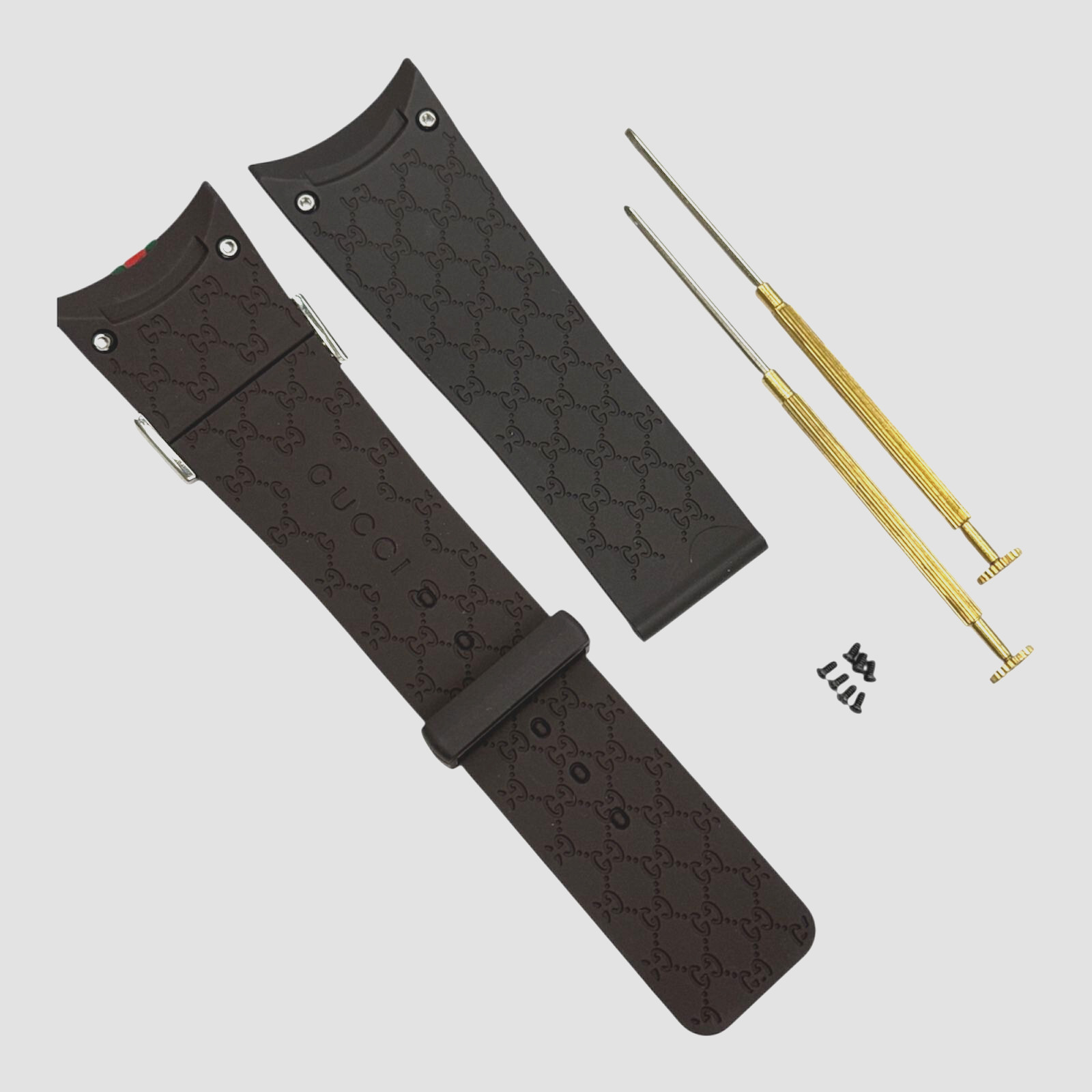 26mm I-Gucci 114-2 Genuine OEM Replacement DBrown Rubber Band Gucci YA114207 NEW