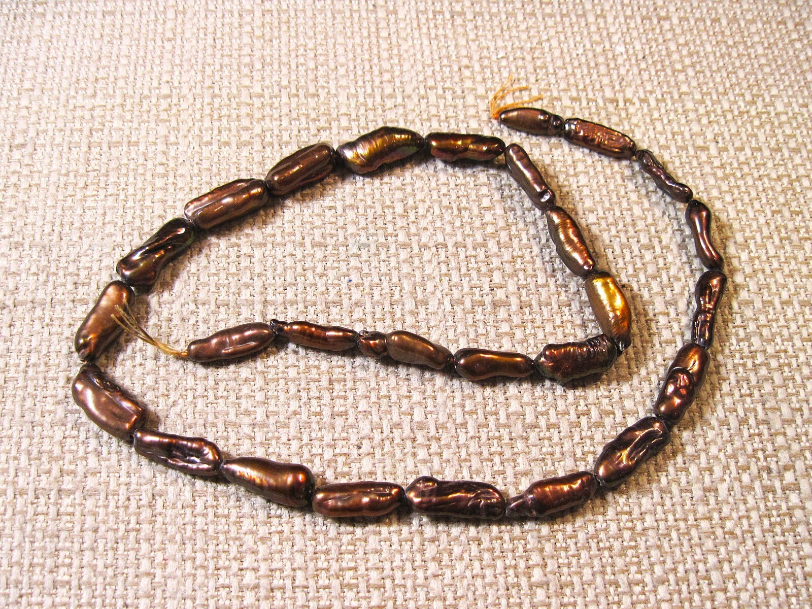 16″ Strand of approx. 14mm x 5mm Brown Iridescent Freshwater Stick Pearls Lot B7